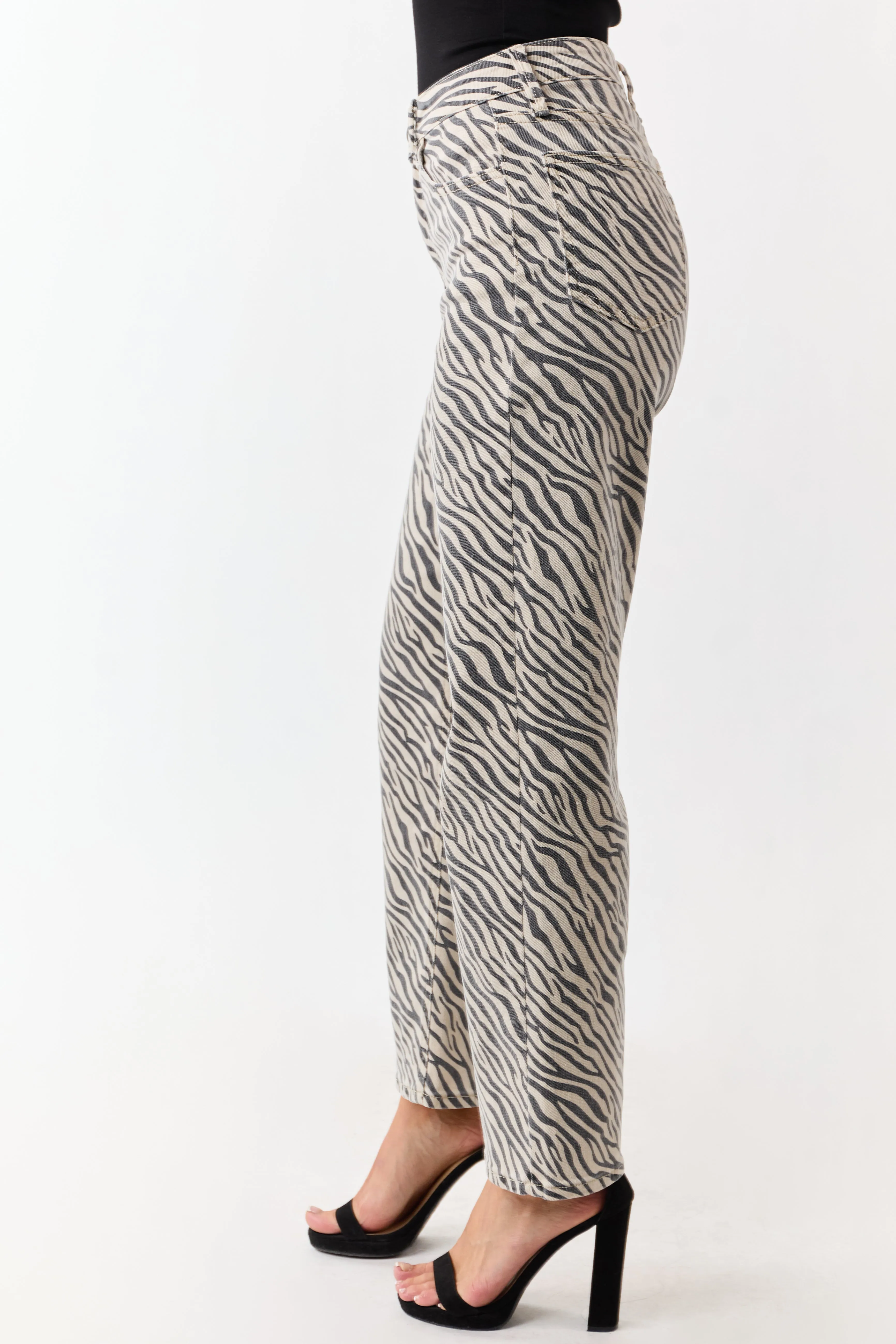 Coconut Zebra Print High Rise Straight Stretchy Jeans sold by Lime Lush product image thumbnail 4