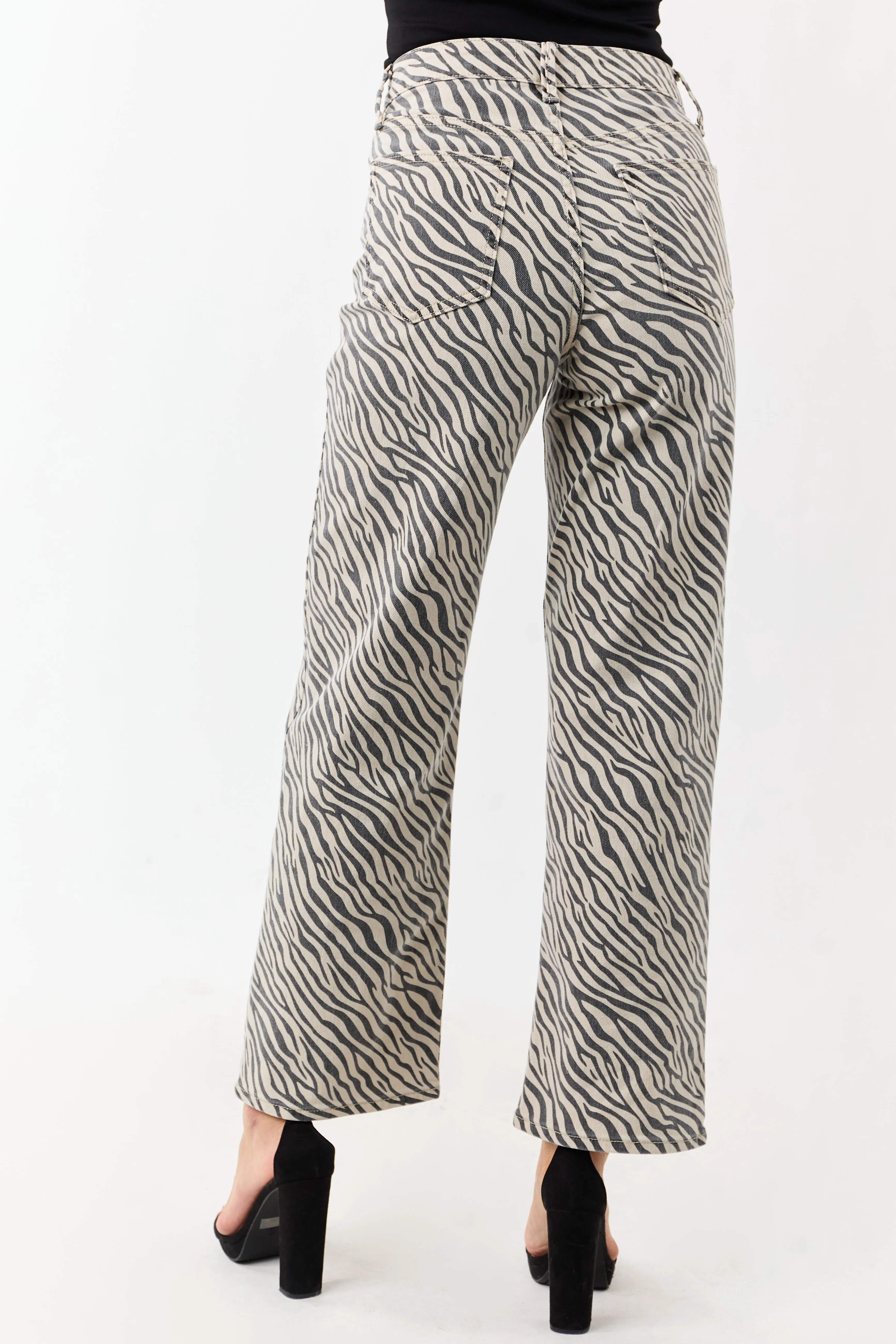Coconut Zebra Print High Rise Straight Stretchy Jeans sold by Lime Lush product image thumbnail 5