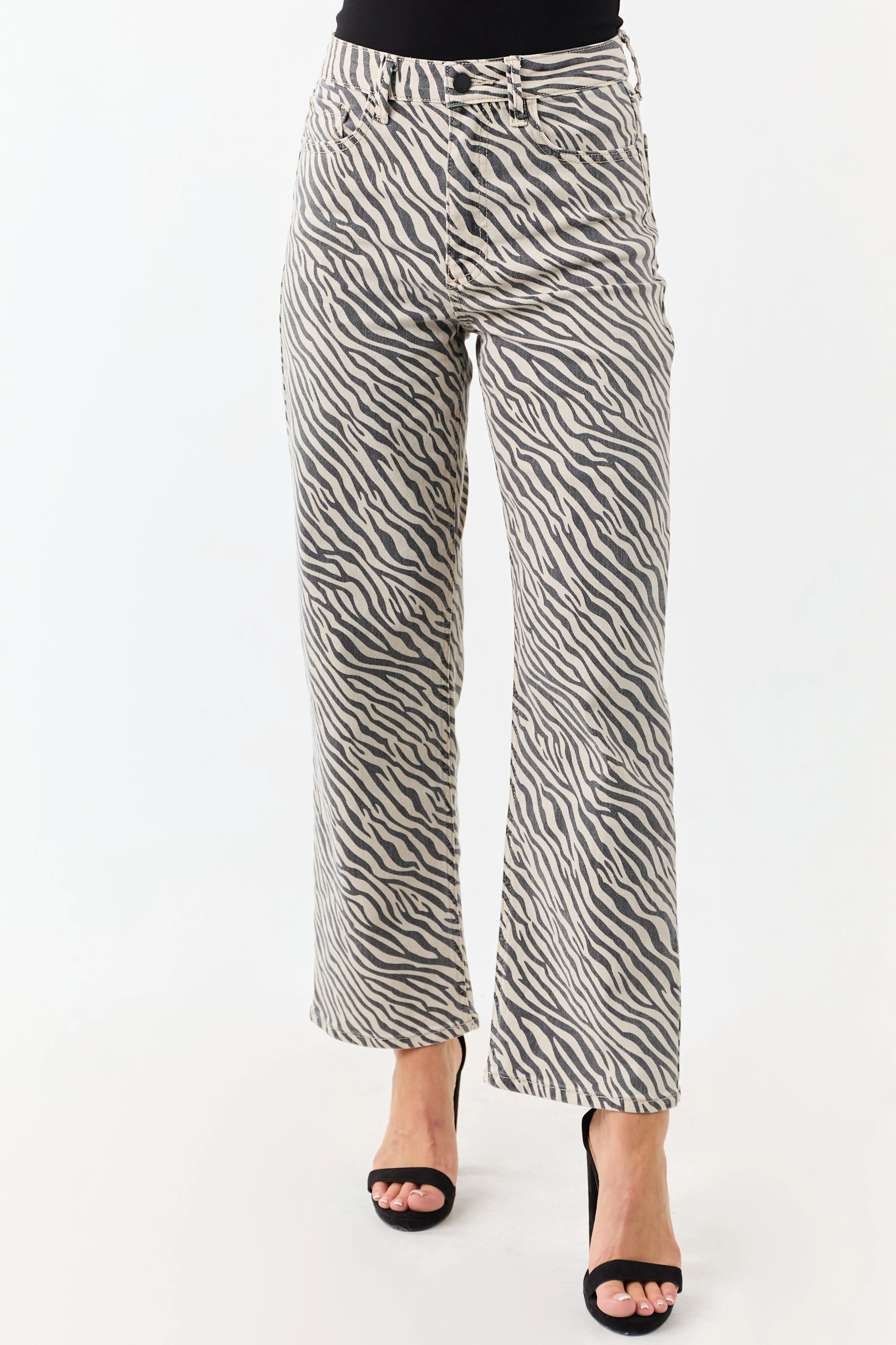 Coconut Zebra Print High Rise Straight Stretchy Jeans sold by Lime Lush product image thumbnail 2