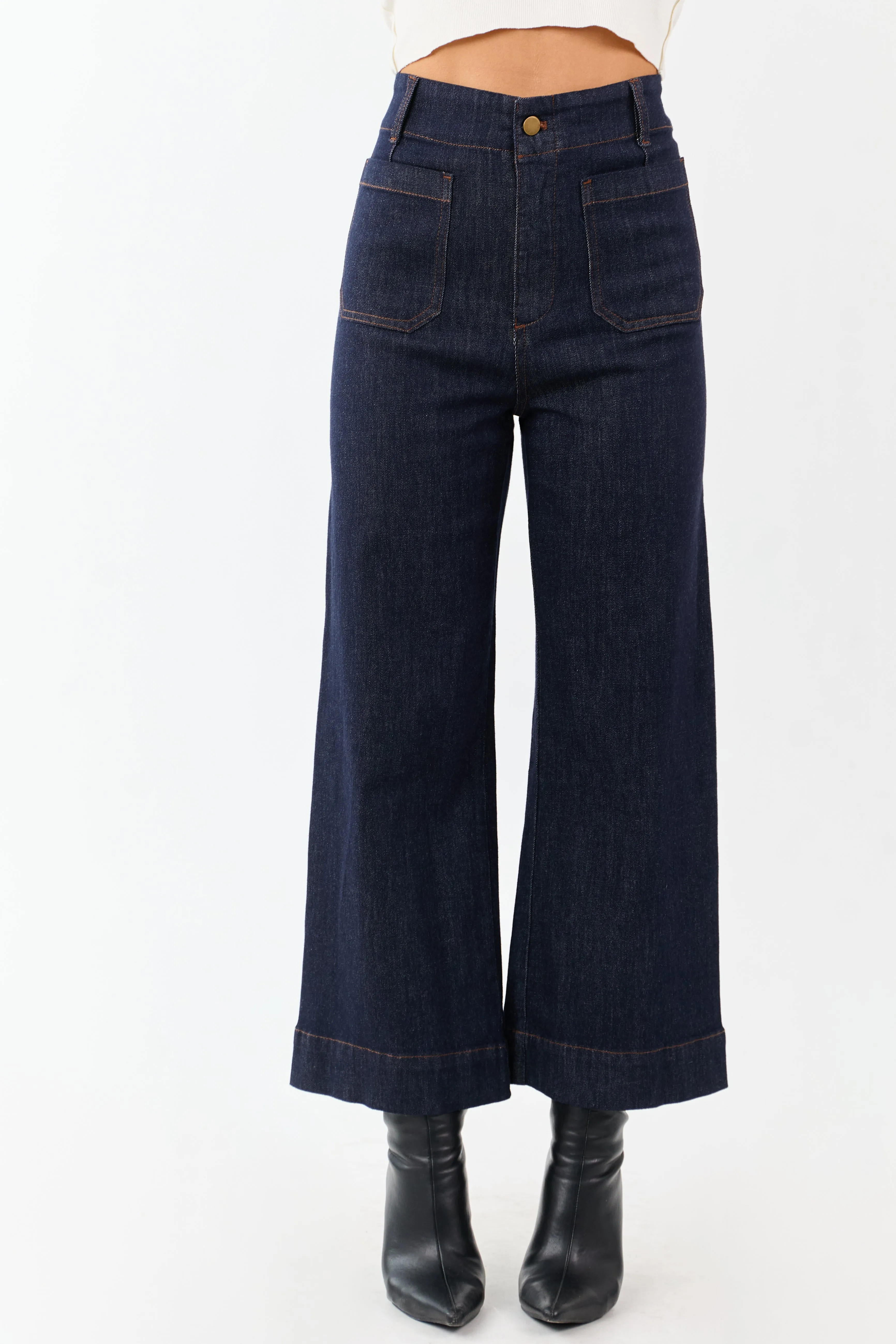 Dark Wash High Rise Patch Pocket Wide Denim Pants sold by Lime Lush product image thumbnail 2