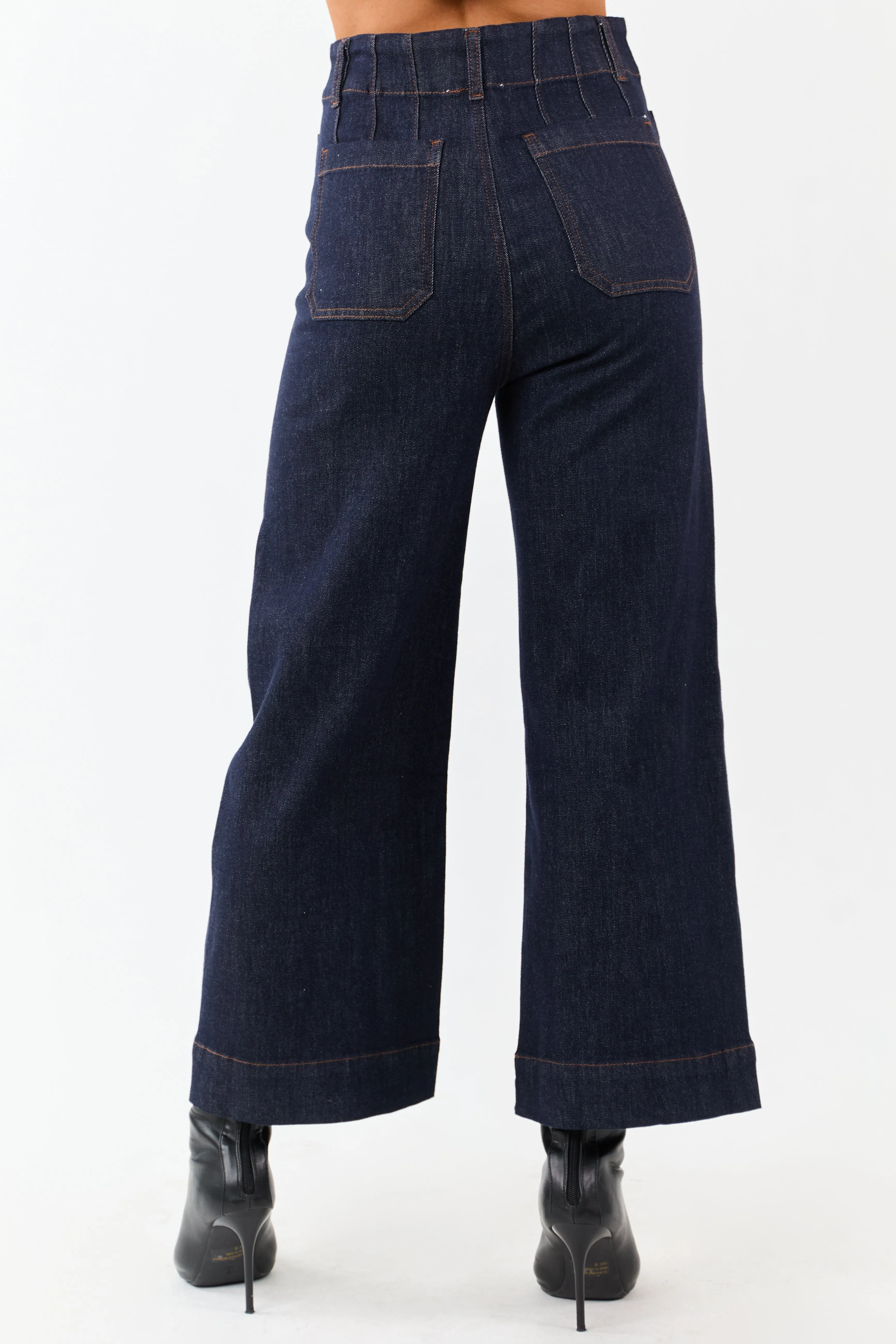 Dark Wash High Rise Patch Pocket Wide Denim Pants sold by Lime Lush product image thumbnail 4