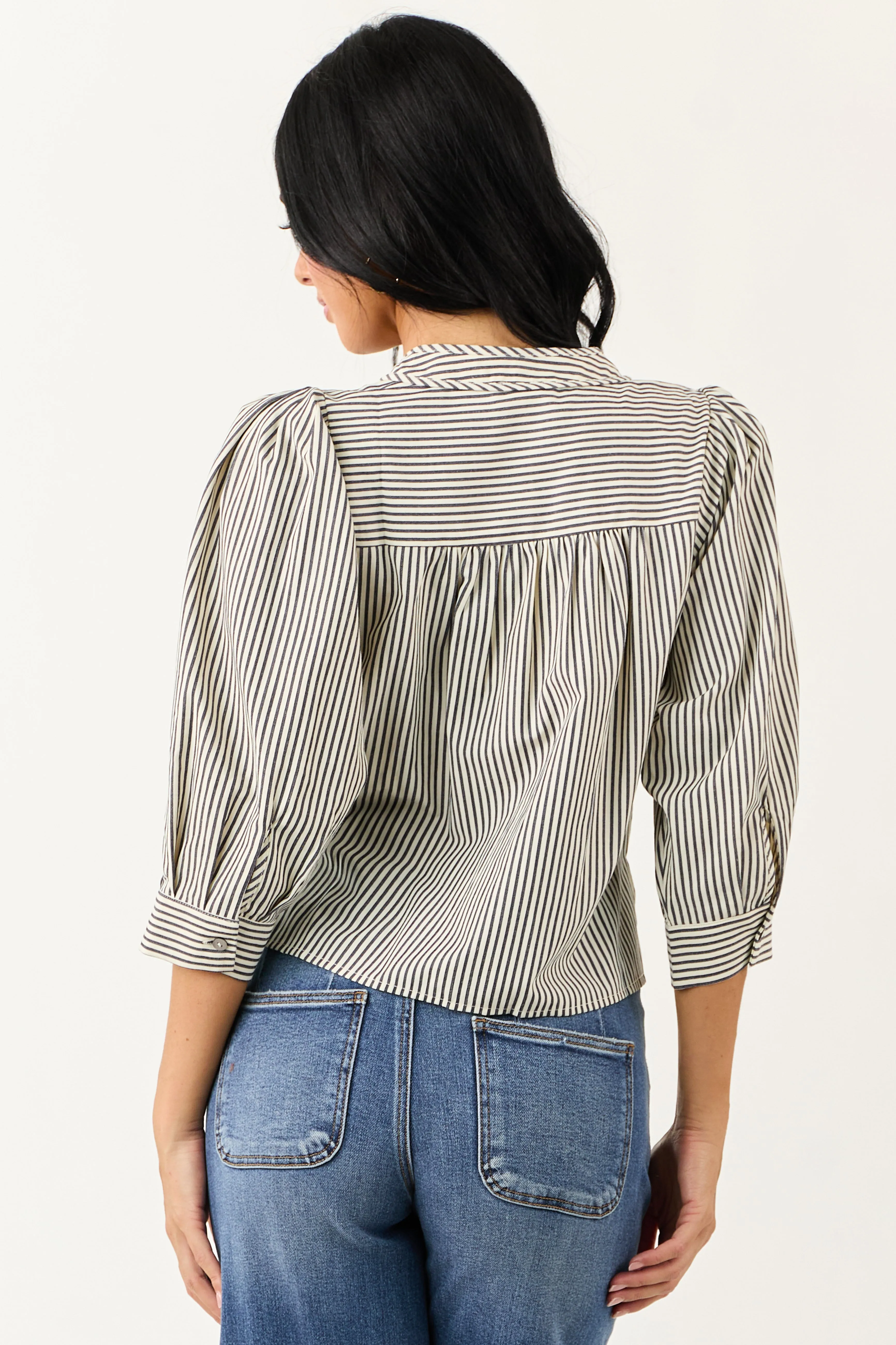 Off White Railroad Stripe V Neck Half Sleeve Top sold by Lime Lush product image thumbnail 5