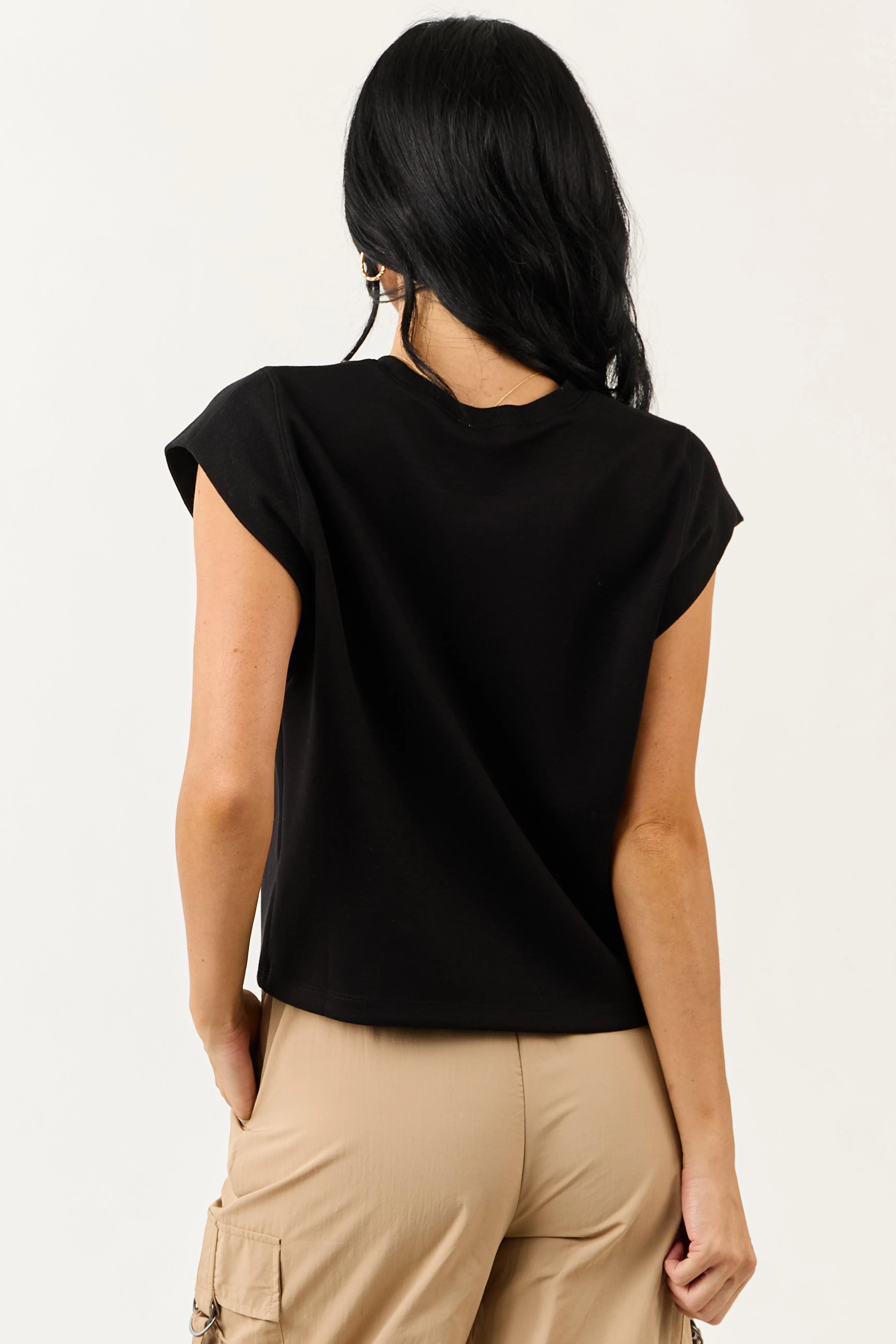 Entro Black Ribbed Cap Sleeve Soft Tank Top sold by Lime Lush product image thumbnail 5