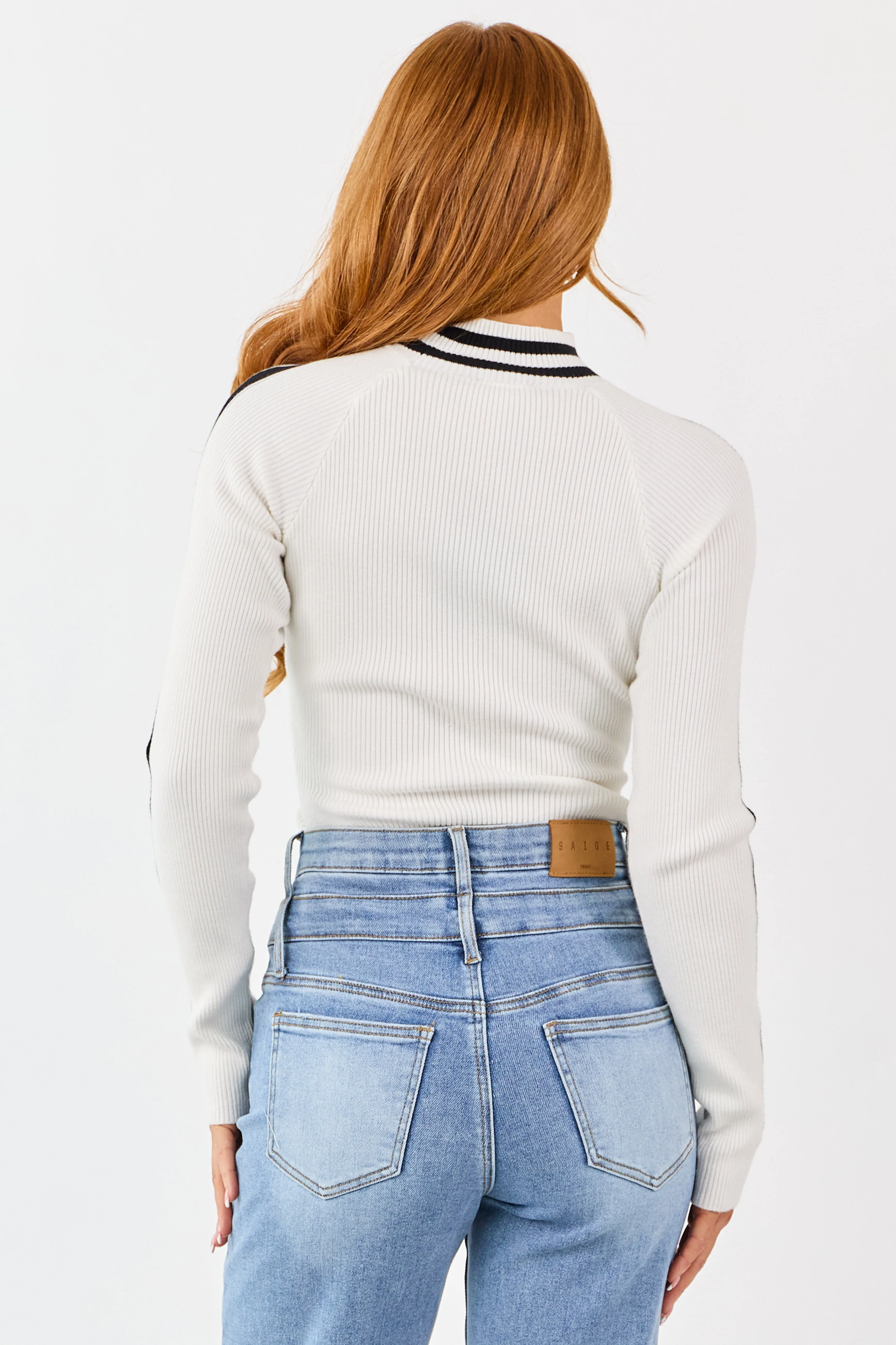 White Mock Neck Ribbed Knit Long Sleeve Bodysuit sold by Lime Lush product image thumbnail 5