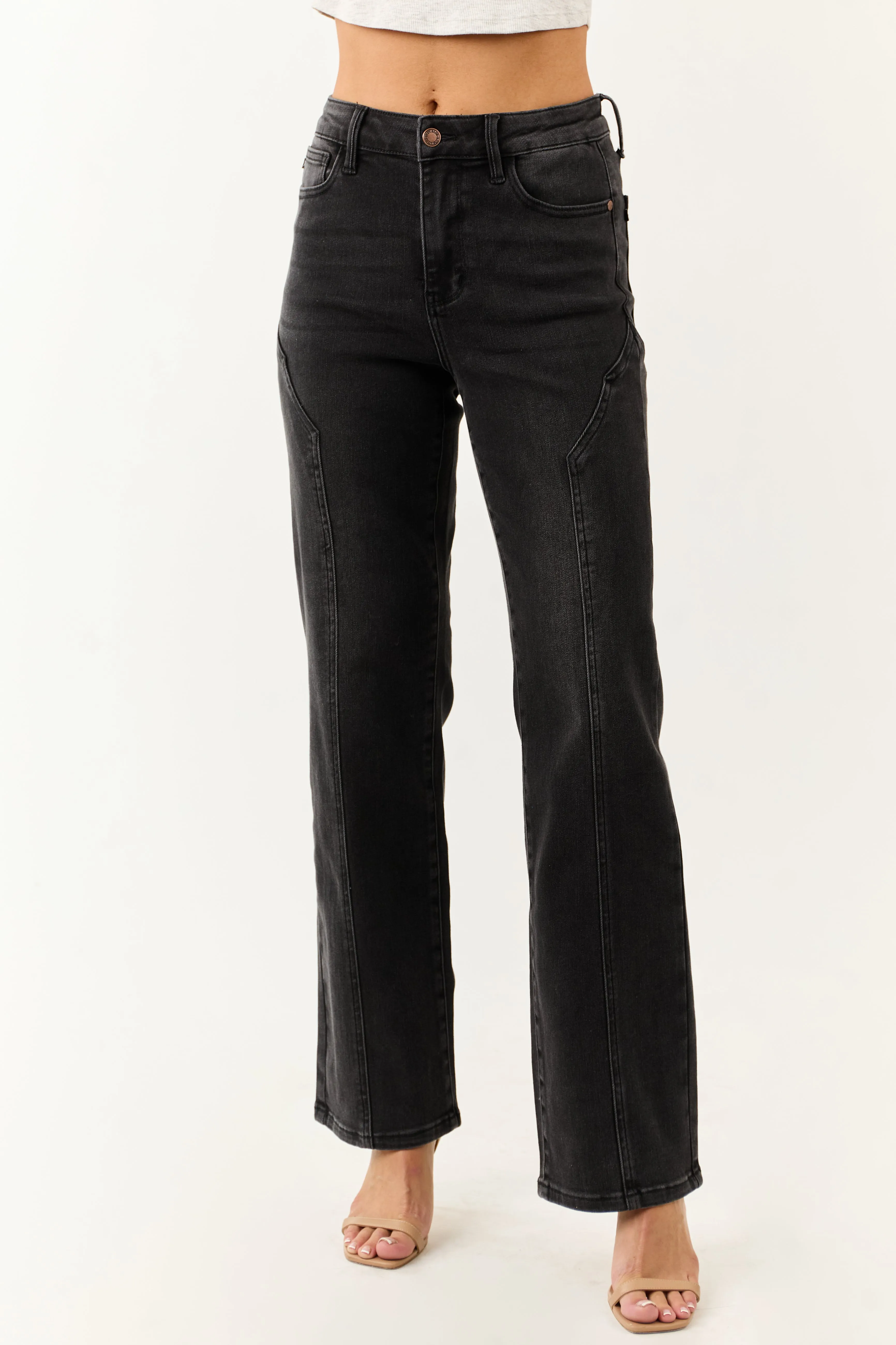 Judy Blue Black Washed Stretchy Straight Leg Jeans sold by Lime Lush