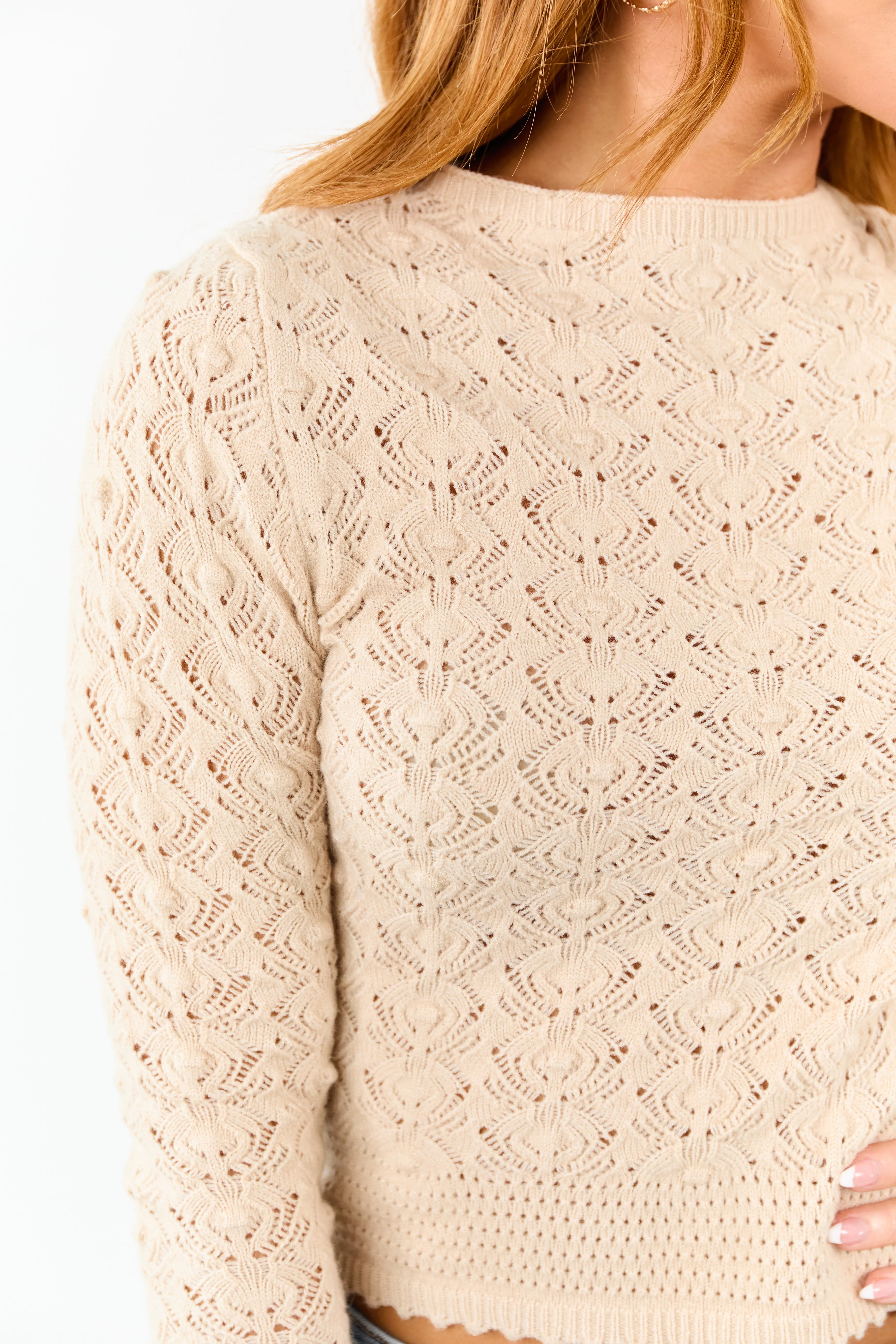 Beige Textured Pointelle Knit Sweater sold by Lime Lush product image thumbnail 2