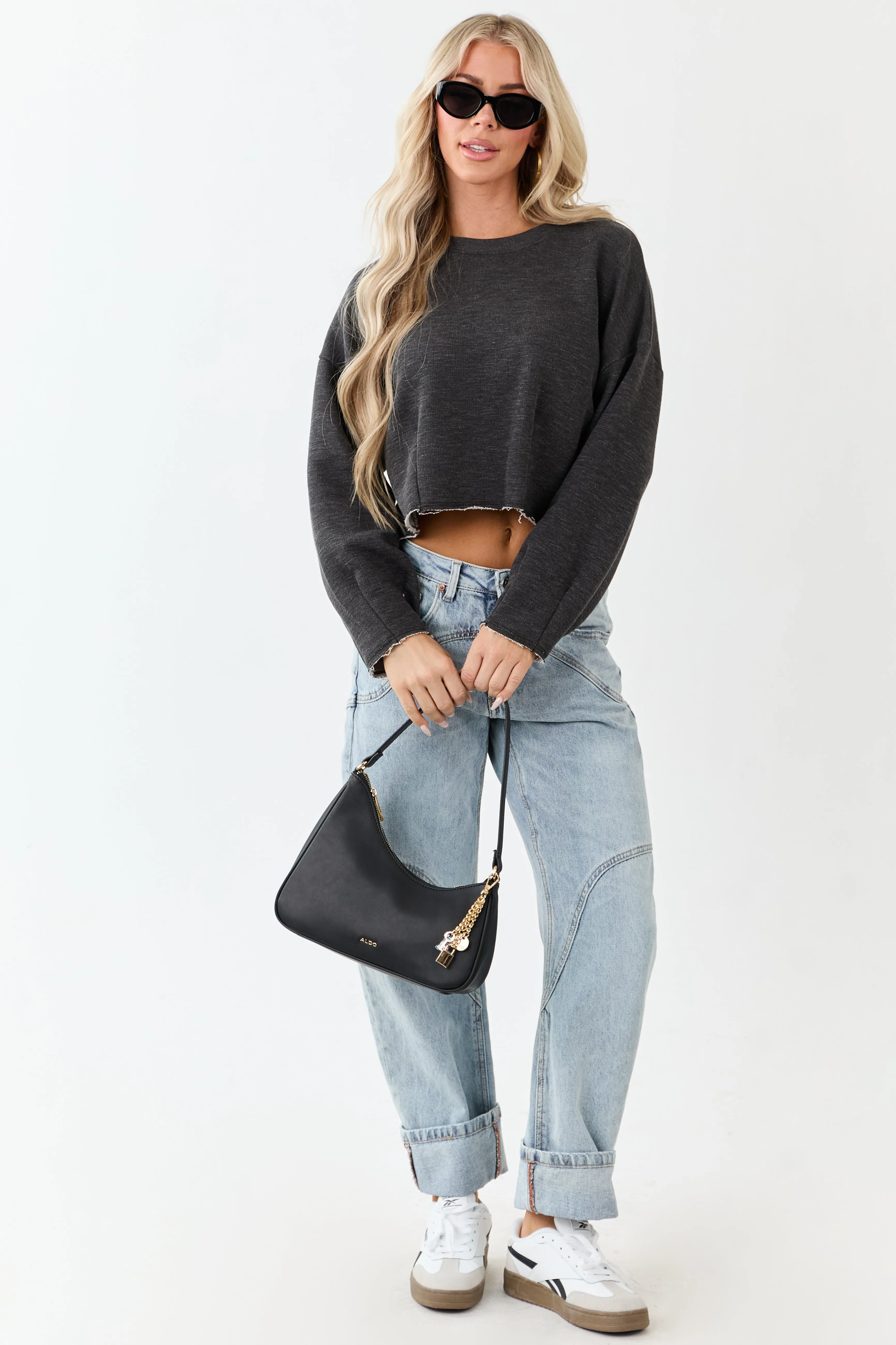 Charcoal Pulled Seam Relaxed Sweatshirt Style Top sold by Lime Lush product image thumbnail 3
