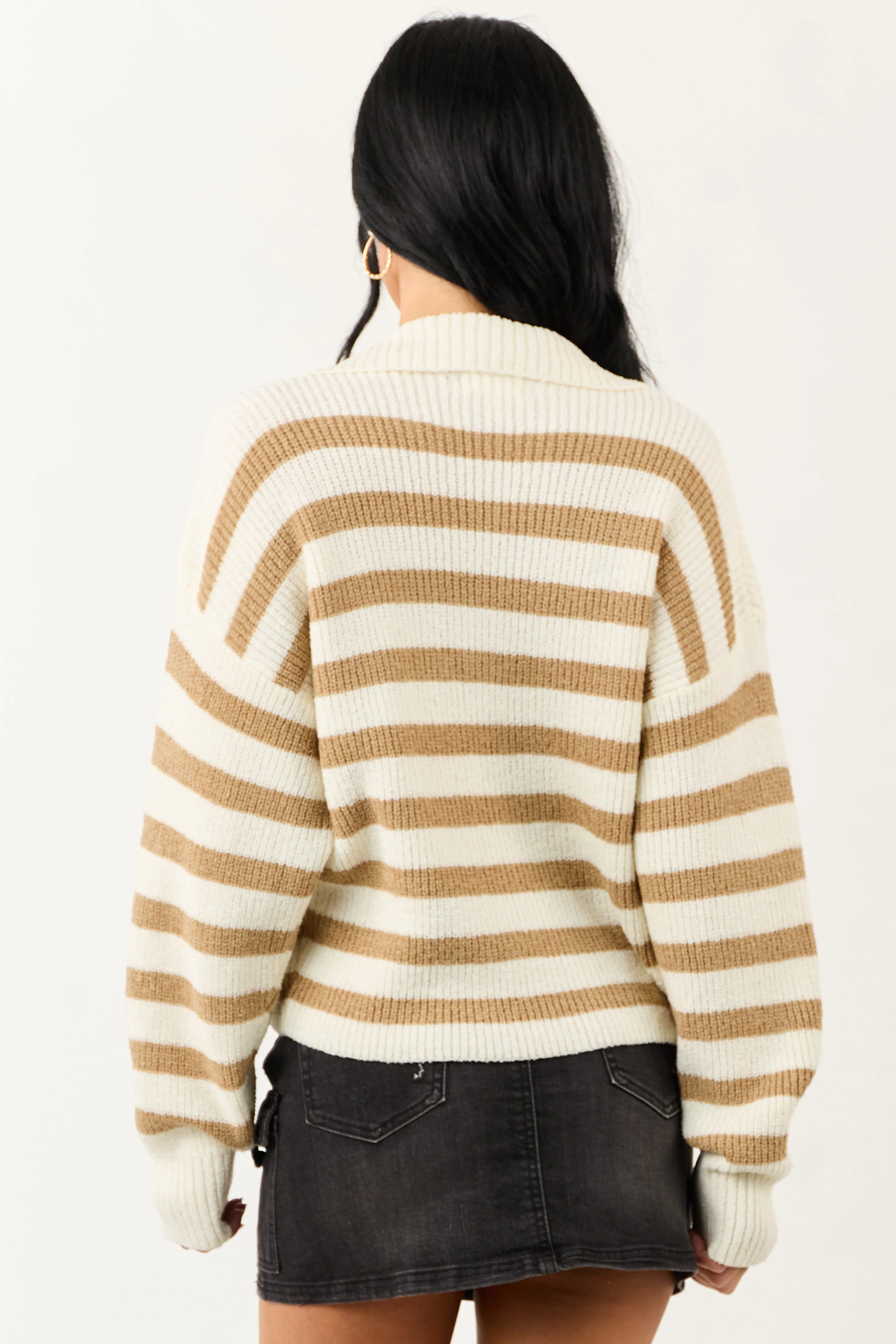Cream and Sand Striped Collared Sweater sold by Lime Lush product image thumbnail 5