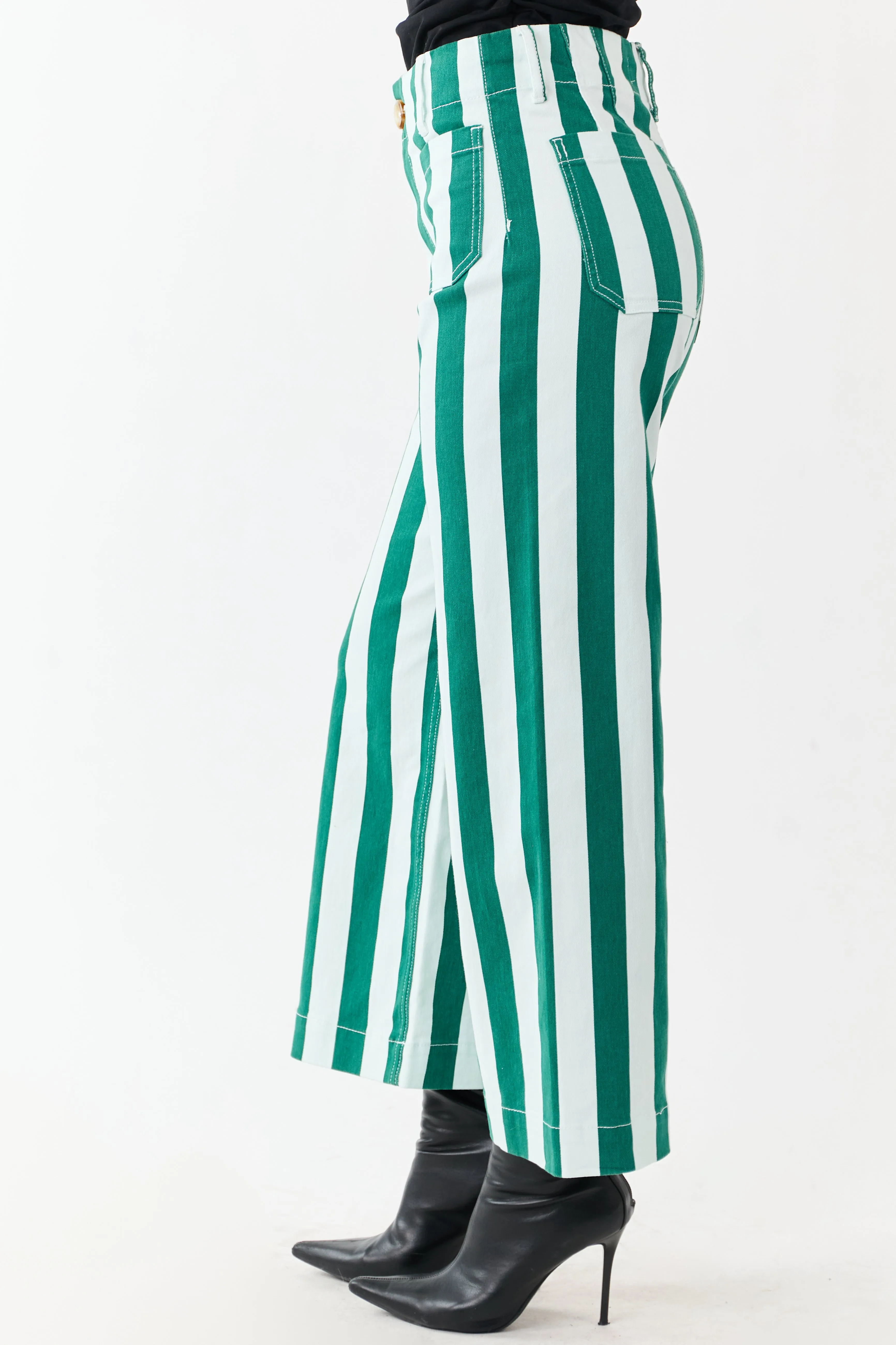 Mica Denim Mint Striped Wide Stretchy Crop Jeans sold by Lime Lush product image thumbnail 3