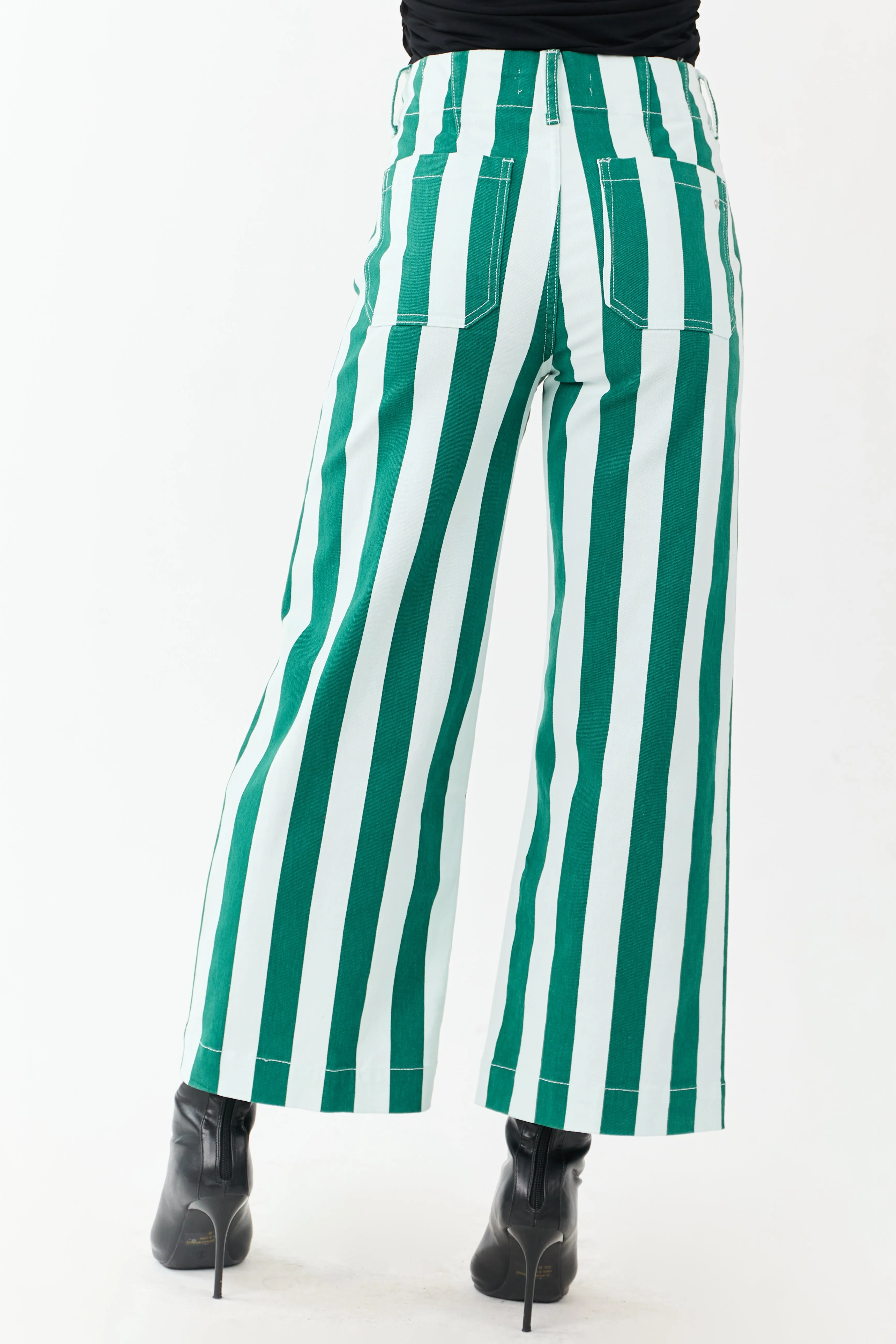 Mica Denim Mint Striped Wide Stretchy Crop Jeans sold by Lime Lush product image thumbnail 4