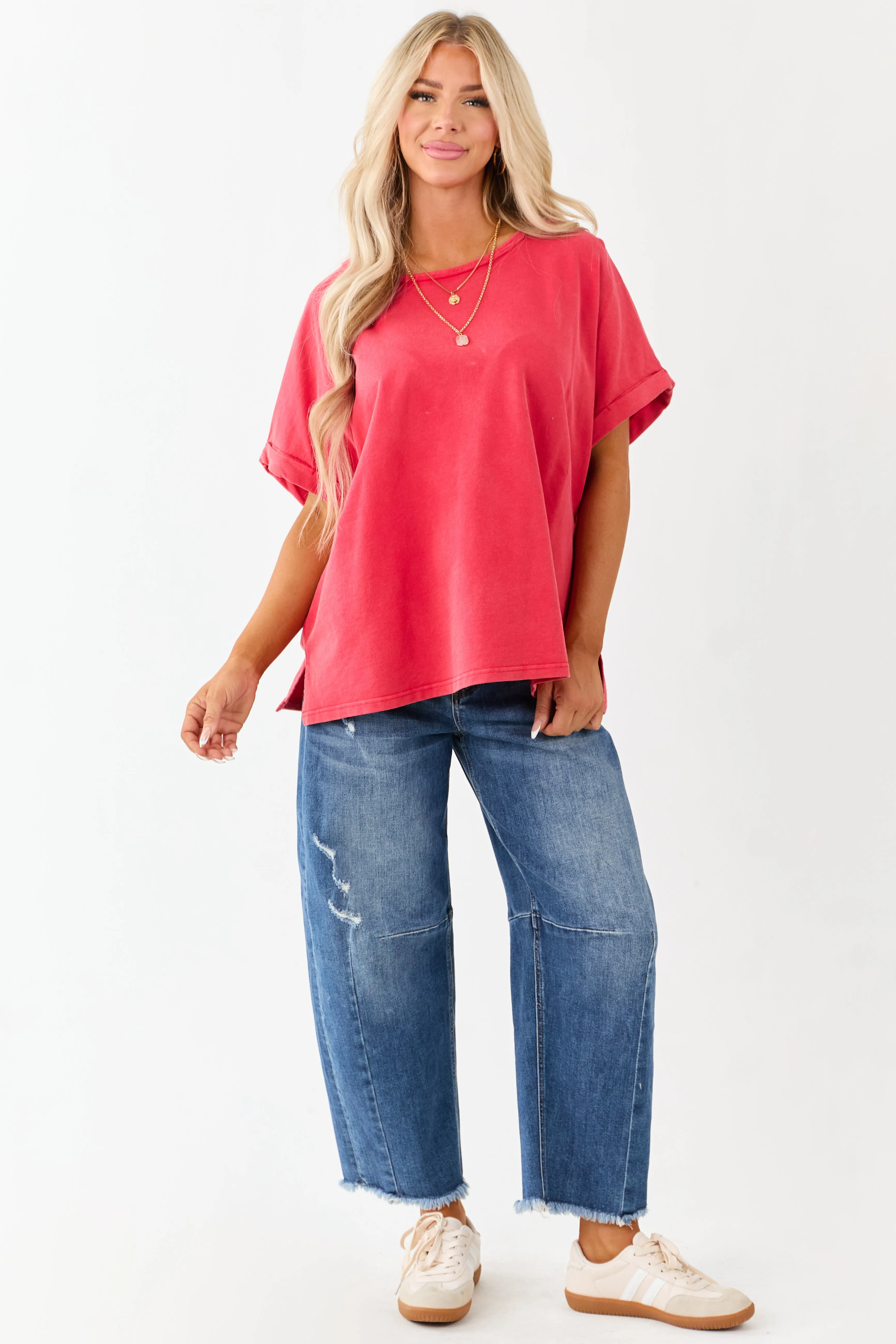 Crimson Mineral Wash Short Sleeve Cotton Top sold by Lime Lush product image thumbnail 3