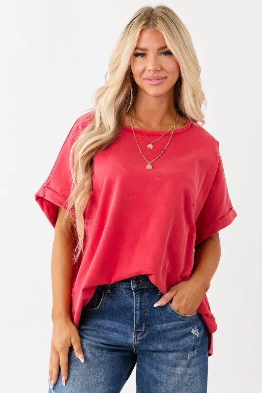 Crimson Mineral Wash Short Sleeve Cotton Top sold by Lime Lush
