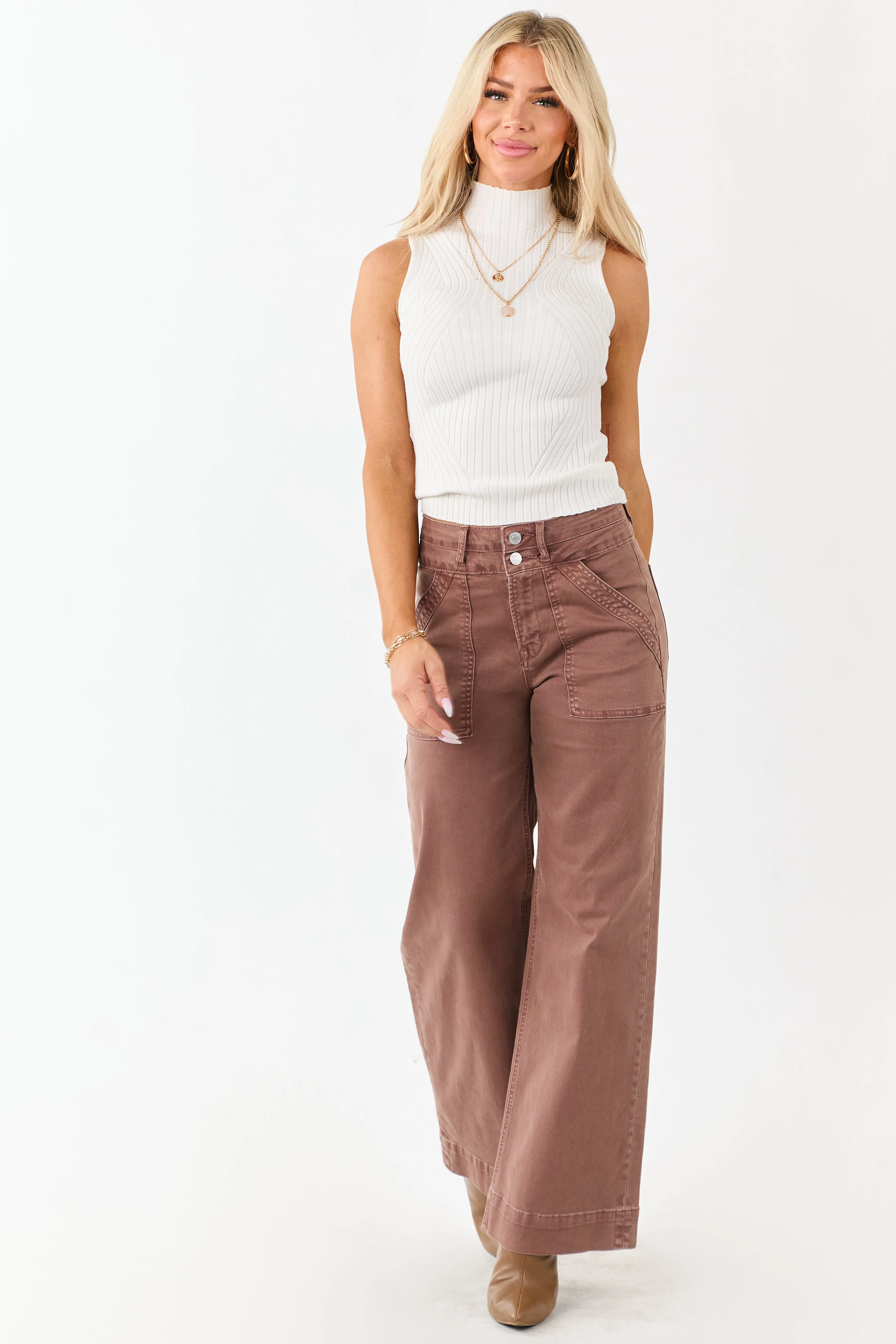 Mica Denim Chocolate Wide Leg Stretchy Jeans sold by Lime Lush product image thumbnail 5