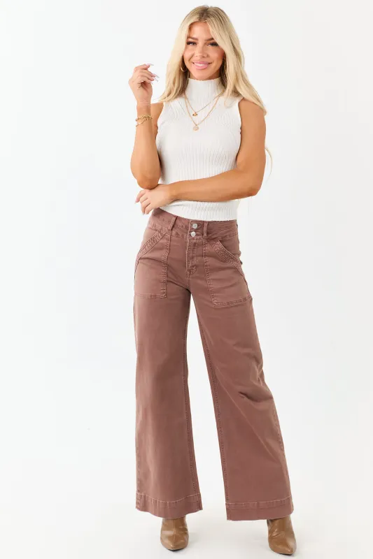 Mica Denim Chocolate Wide Leg Stretchy Jeans made by Mica Denim