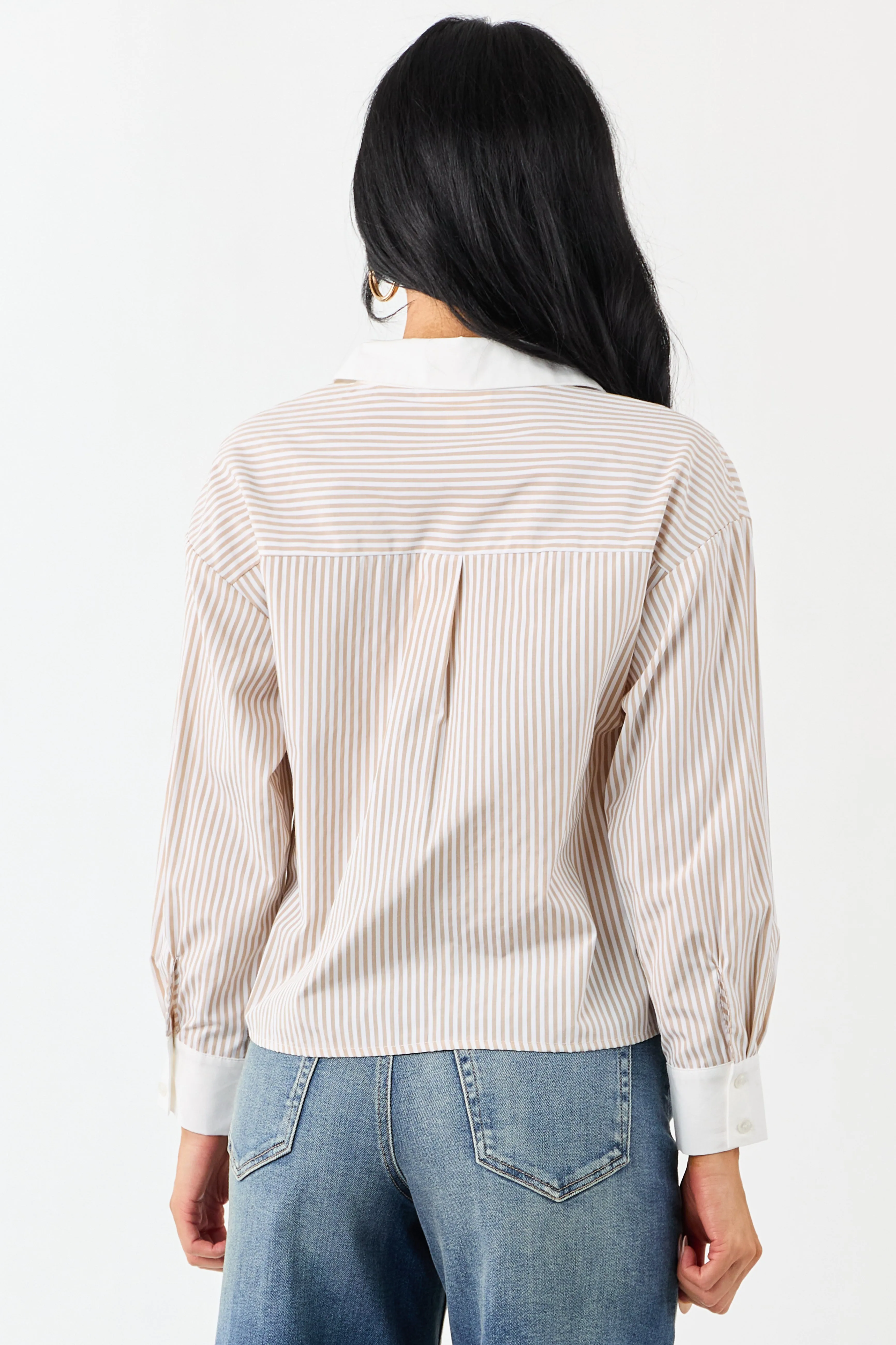 Taupe Striped Long Sleeve Button Down Cotton Top sold by Lime Lush product image thumbnail 5