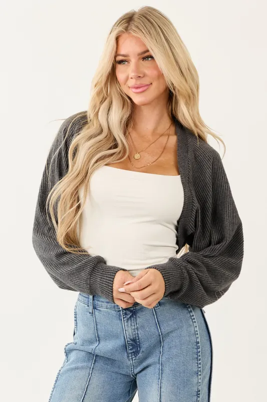 Charcoal Open Front Soft Ribbed Shrug Cardigan sold by Lime Lush