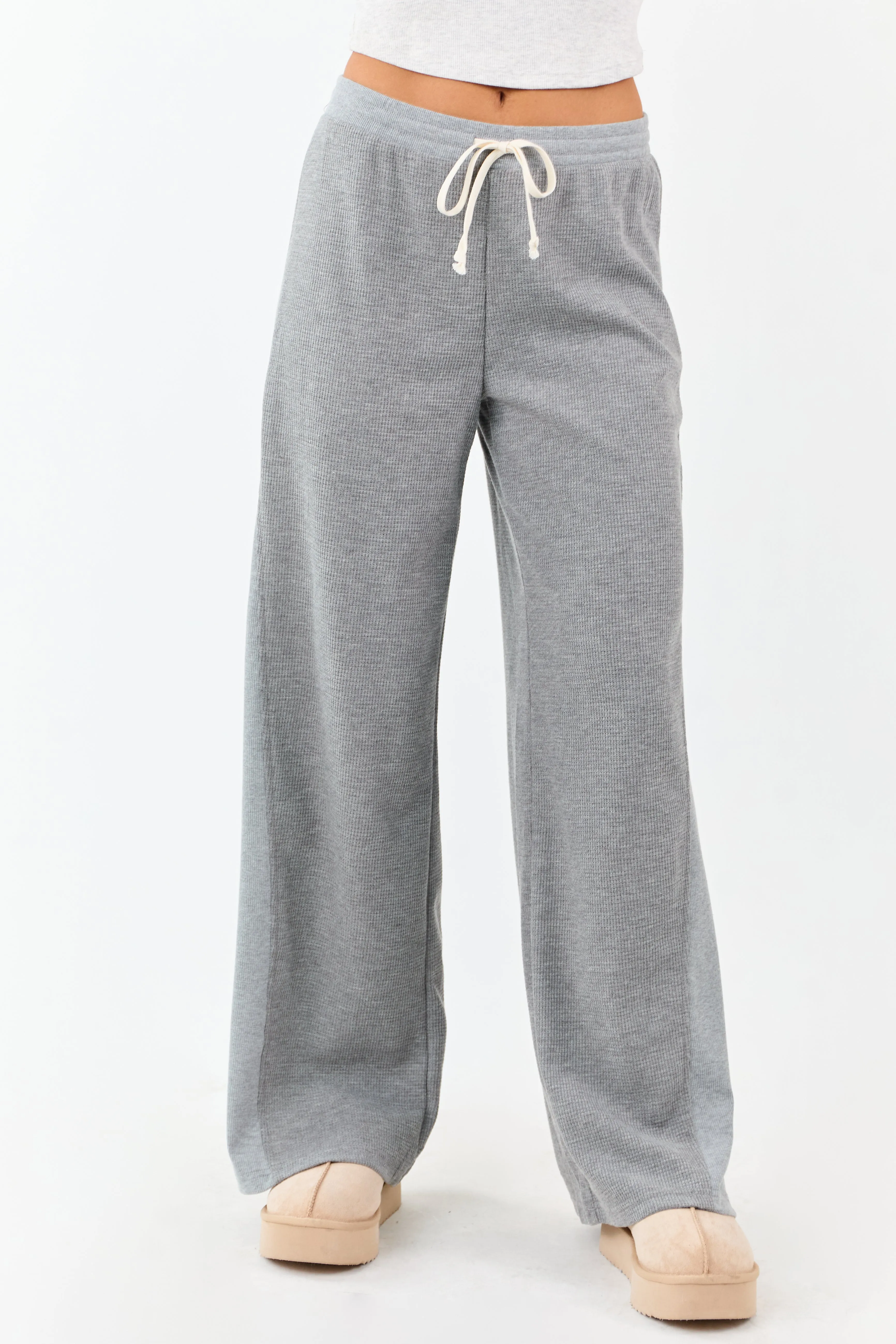 Steel Waffle Knit Wide Leg Drawstring Pants sold by Lime Lush product image thumbnail 2