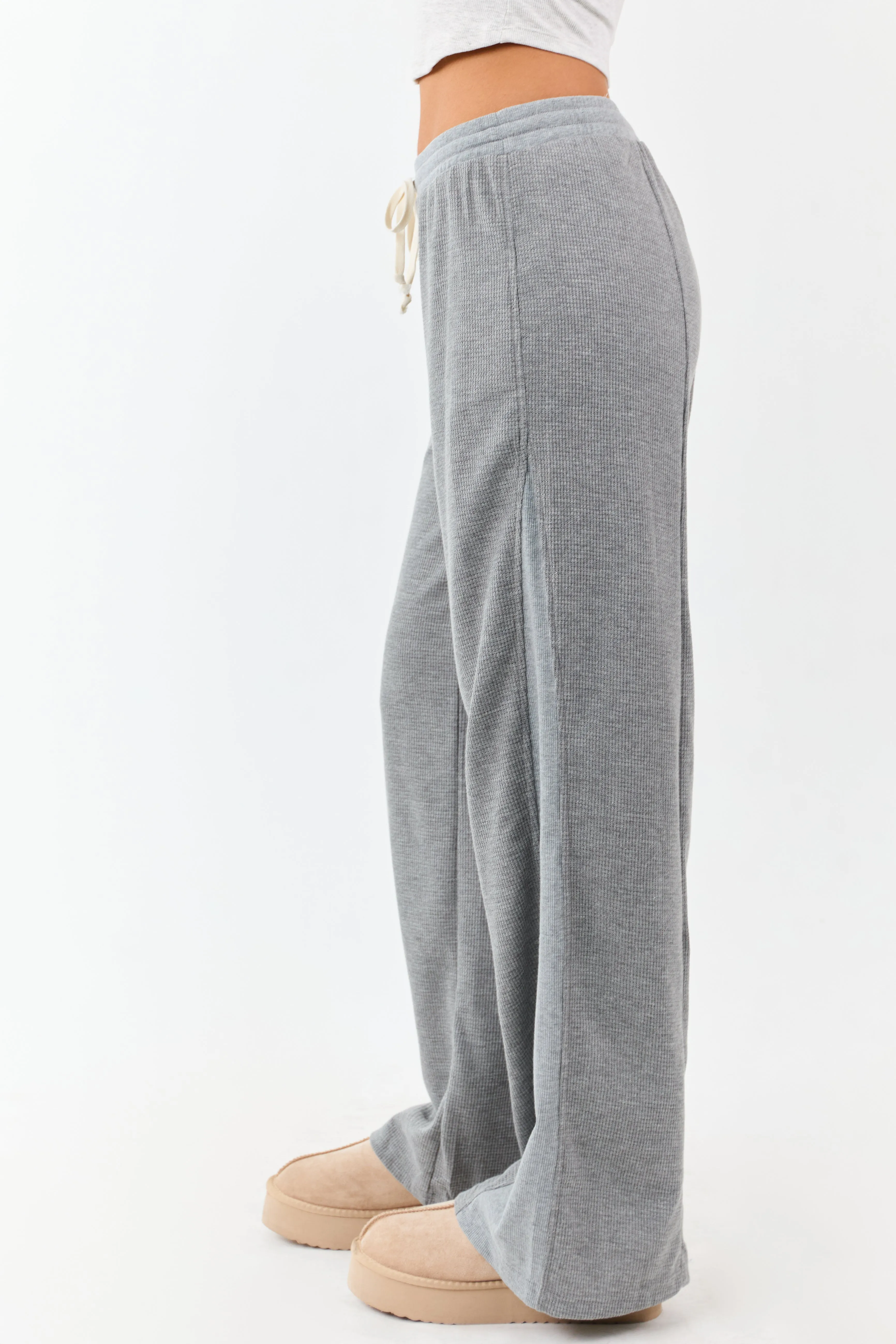 Steel Waffle Knit Wide Leg Drawstring Pants sold by Lime Lush product image thumbnail 3