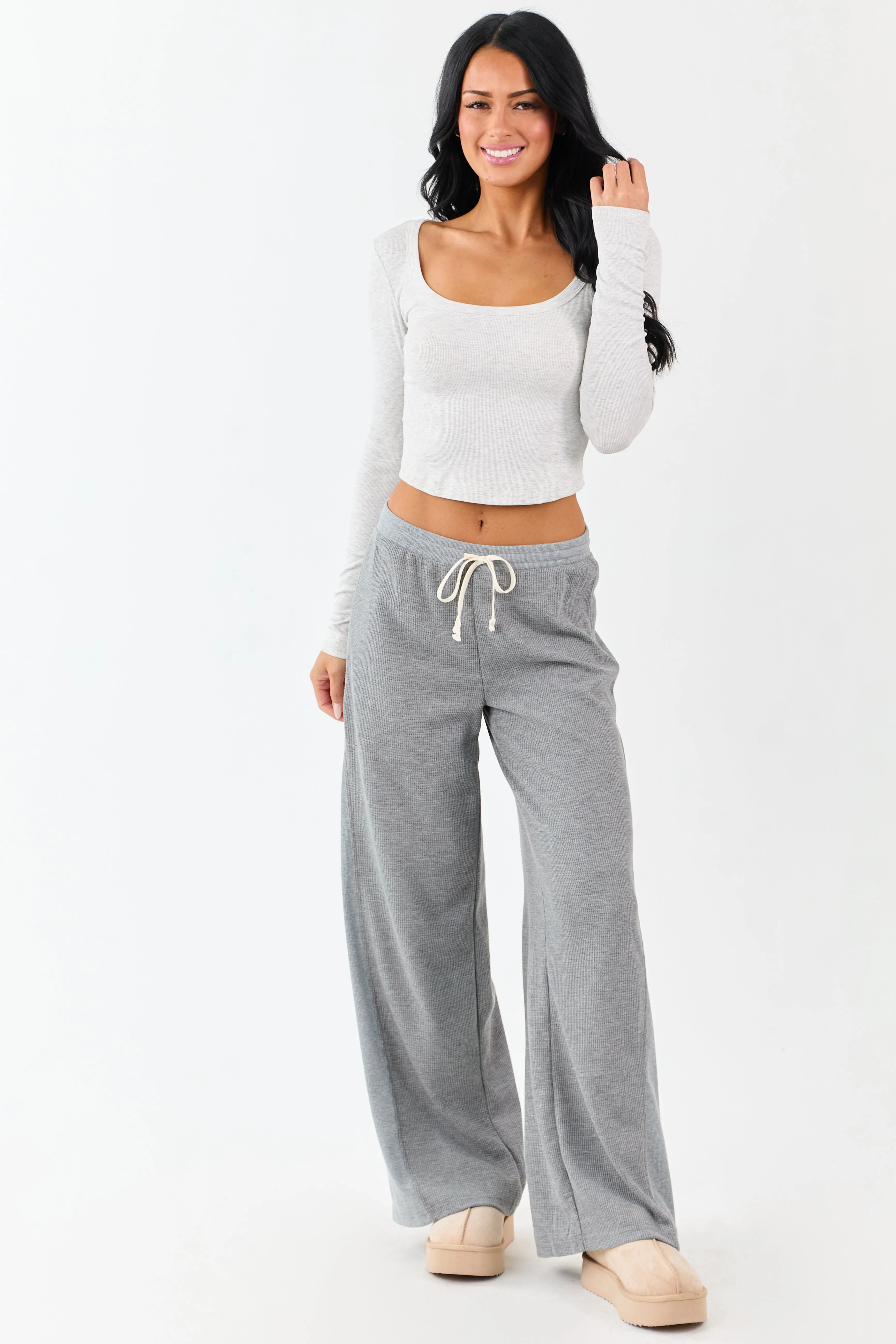 Steel Waffle Knit Wide Leg Drawstring Pants sold by Lime Lush product image thumbnail 5