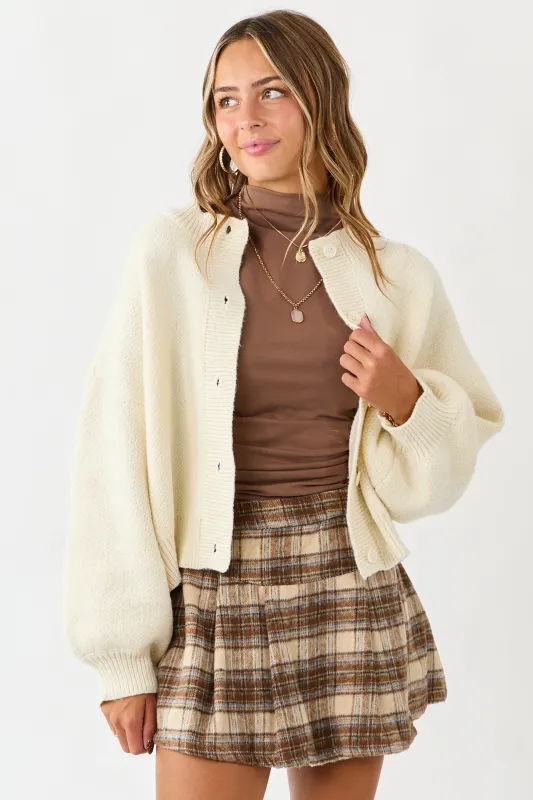 Cream Long Puff Sleeve Button Down Cardigan sold by Lime Lush