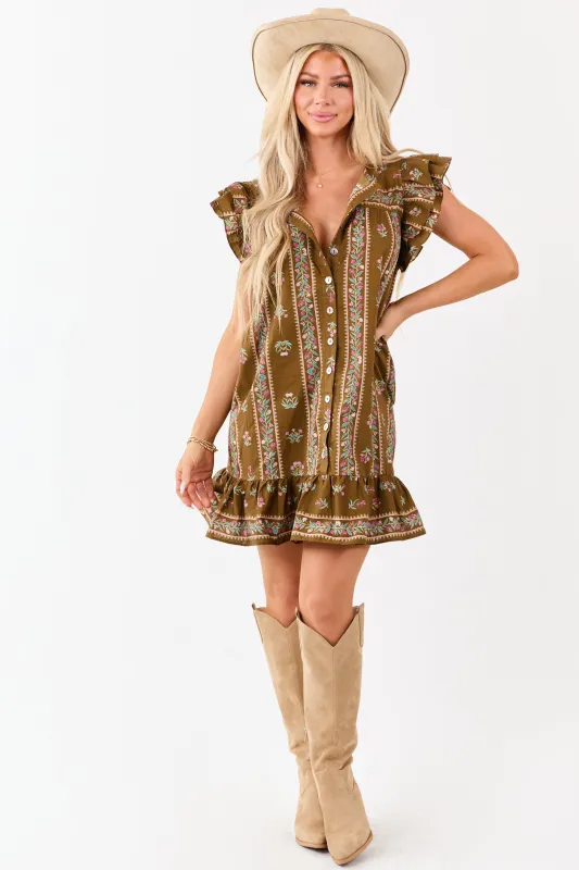 Peanut Floral Print Ruffle Sleeve Cotton Mini Dress sold by Lime Lush