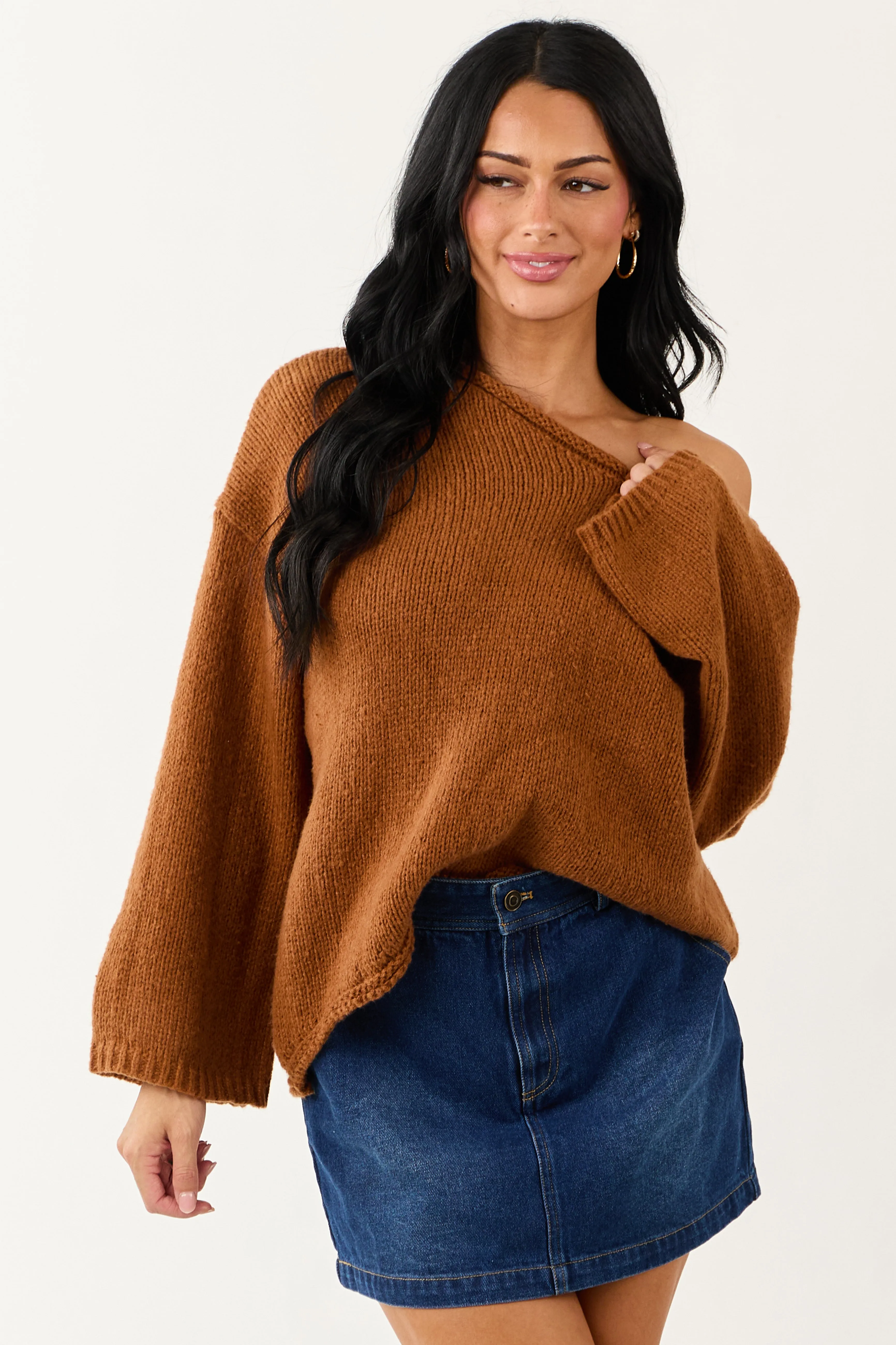 Lovelo Spice V Neck Long Sleeve Chunky Knit Sweater sold by Lime Lush