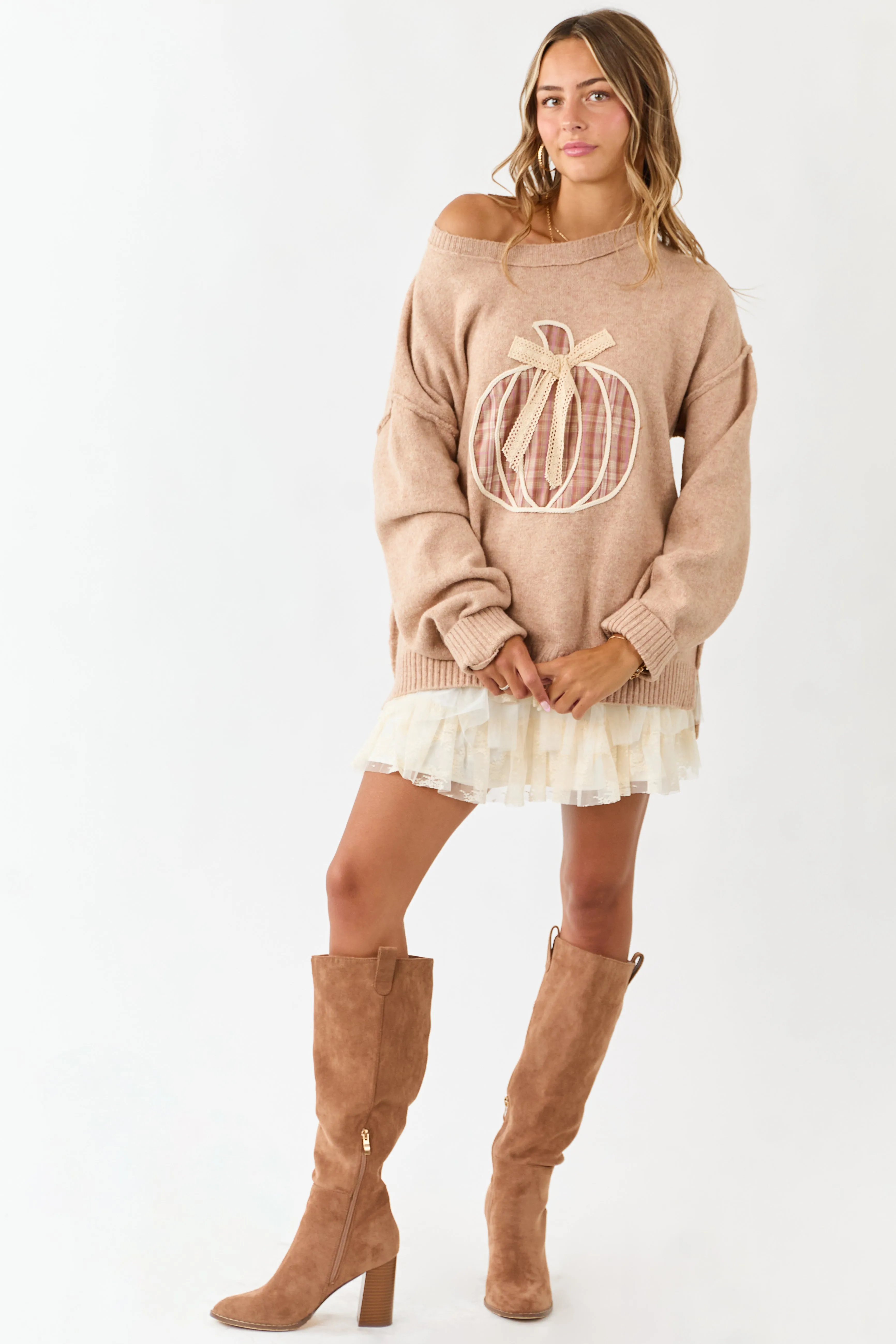 Latte Pumpkin Patch Graphic Soft Knit Sweater sold by Lime Lush product image thumbnail 2