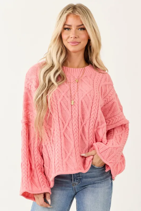 Lovelo Punch Cable Knit Relaxed Sweater sold by Lime Lush