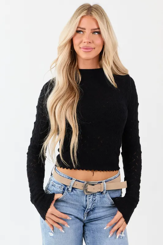 Black Textured Pointelle Knit Sweater sold by Lime Lush