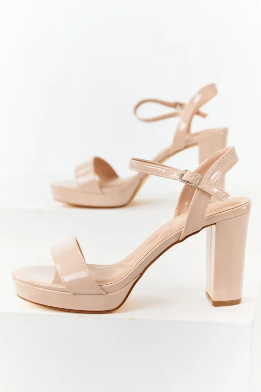 Nude Faux Leather Ankle Strap Platform Heels sold by Lime Lush