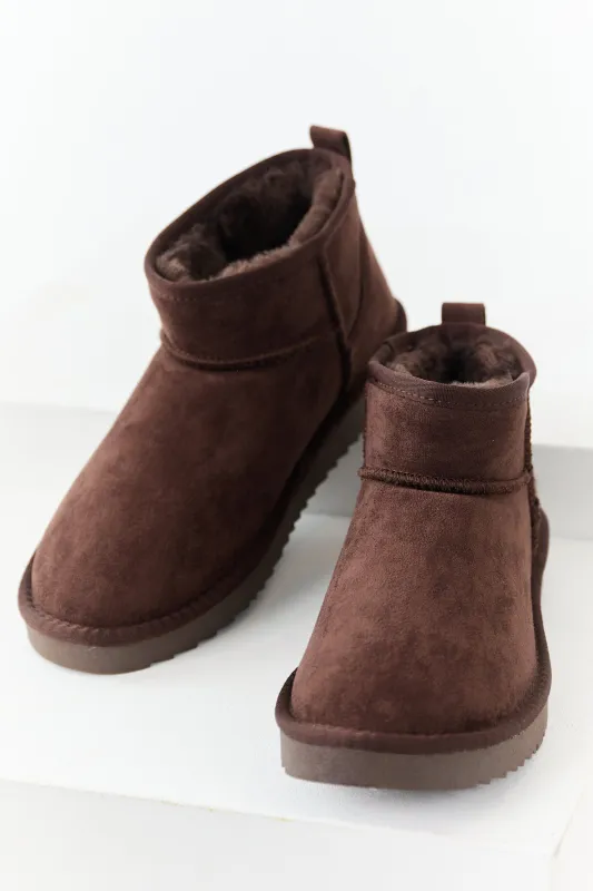 Cocoa Faux Suede Fur Lined Short Booties sold by Lime Lush