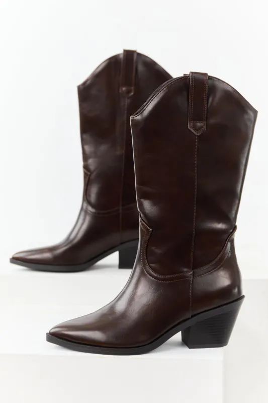 Cocoa Faux Leather Western Style Tall Boots sold by Lime Lush