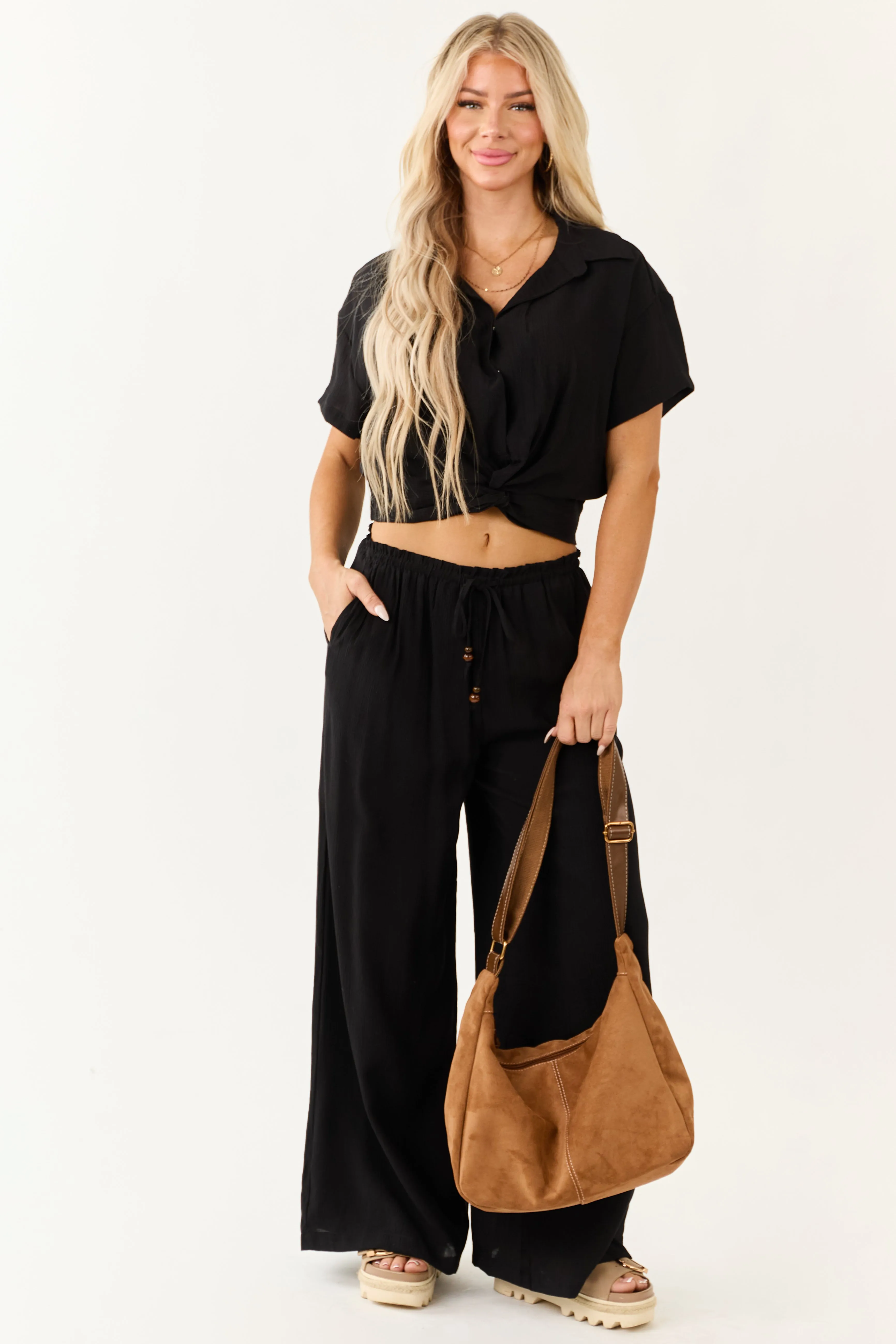 Black Collared Front Twist Short Sleeve Top sold by Lime Lush product image thumbnail 5