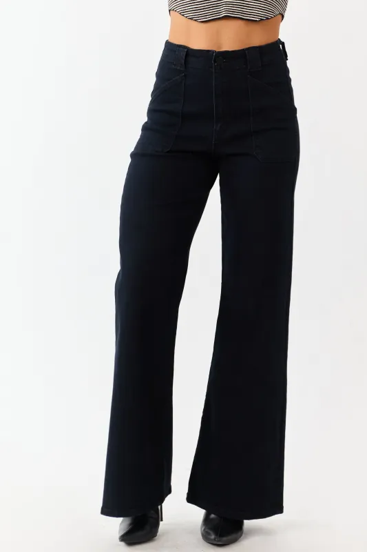 Black Washed Stretchy High Rise Wide Leg Jeans sold by Lime Lush