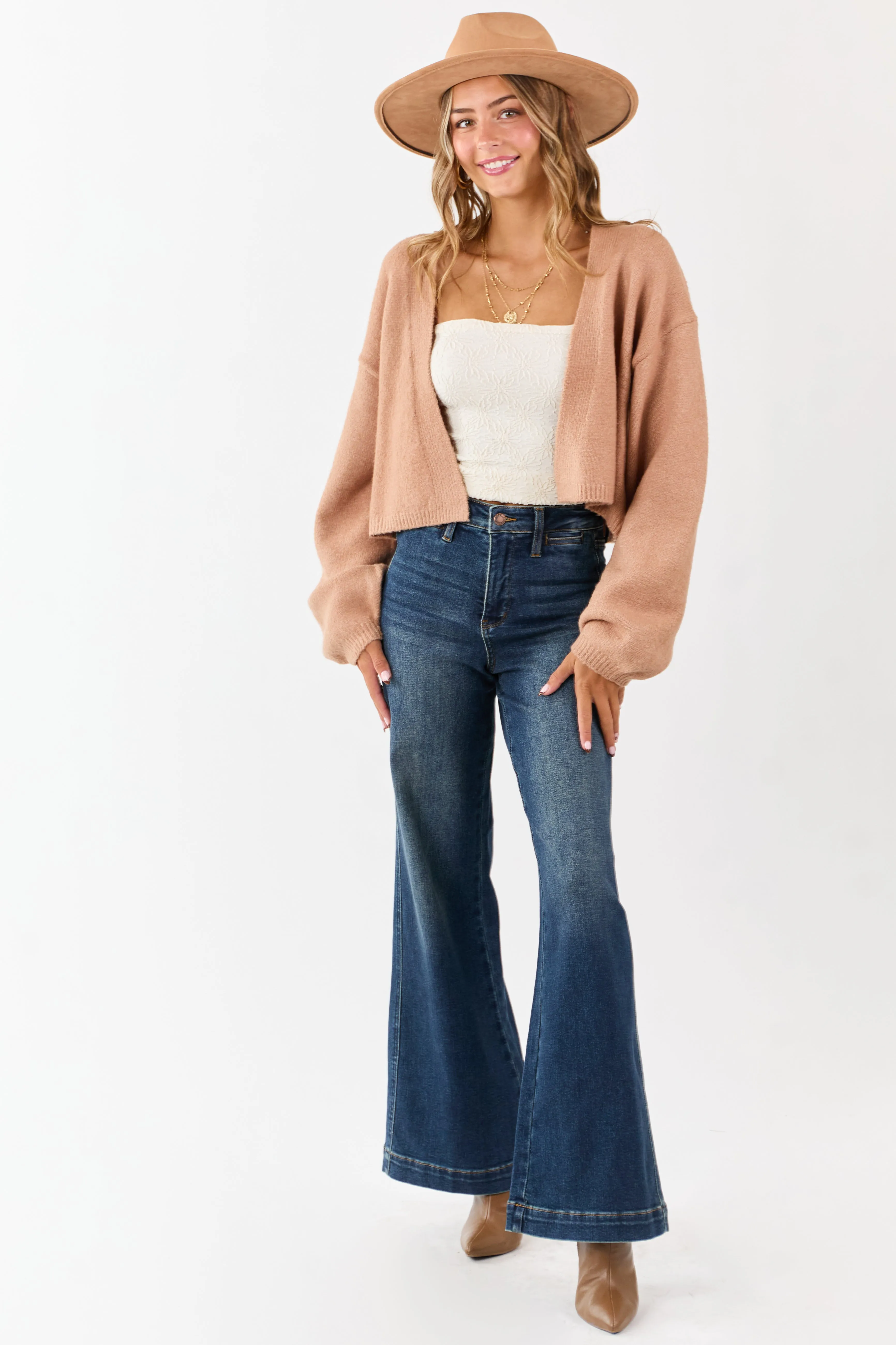 Latte Open Front Rib Knit Sweater Cardigan sold by Lime Lush product image thumbnail 2