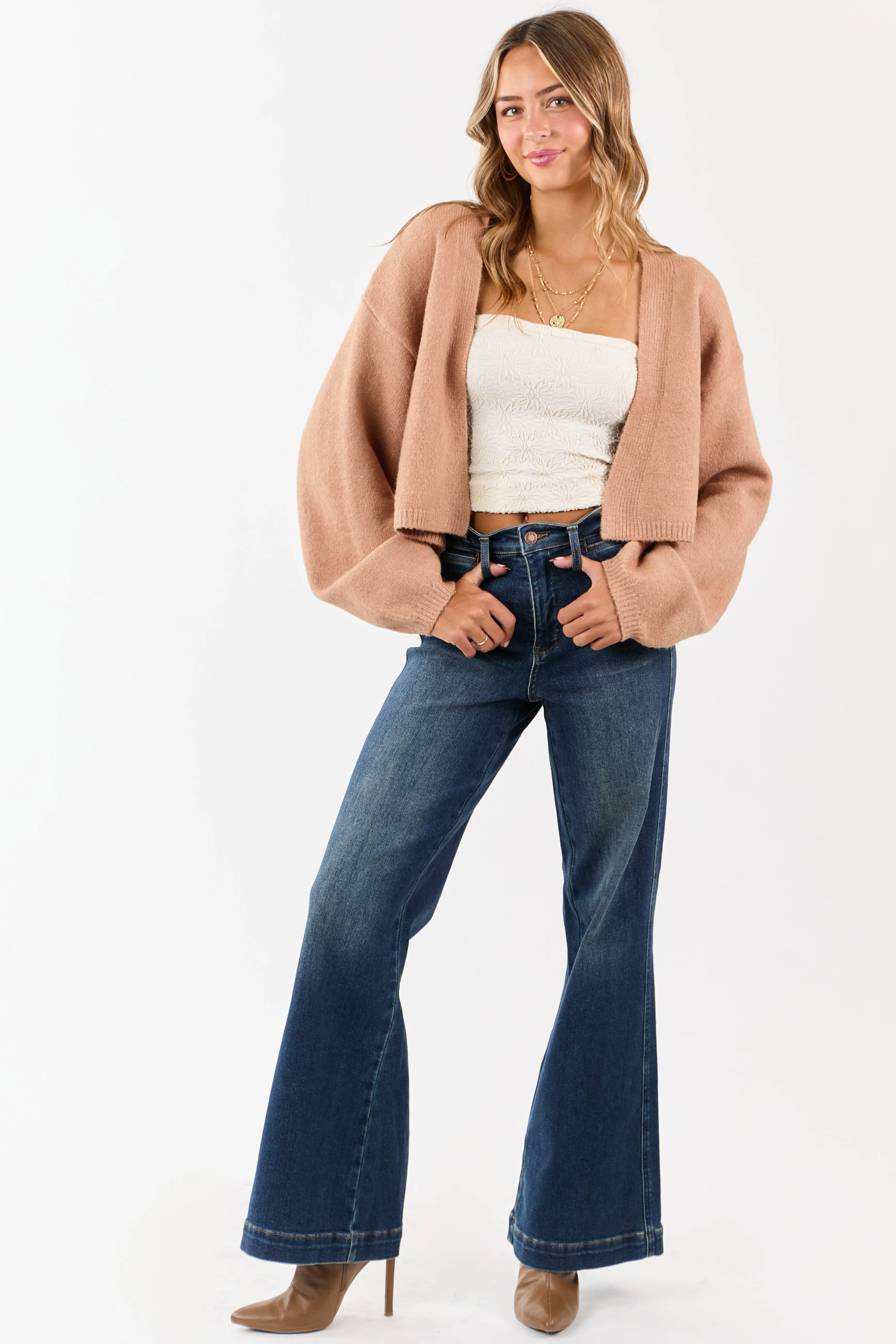 Latte Open Front Rib Knit Sweater Cardigan sold by Lime Lush product image thumbnail 3