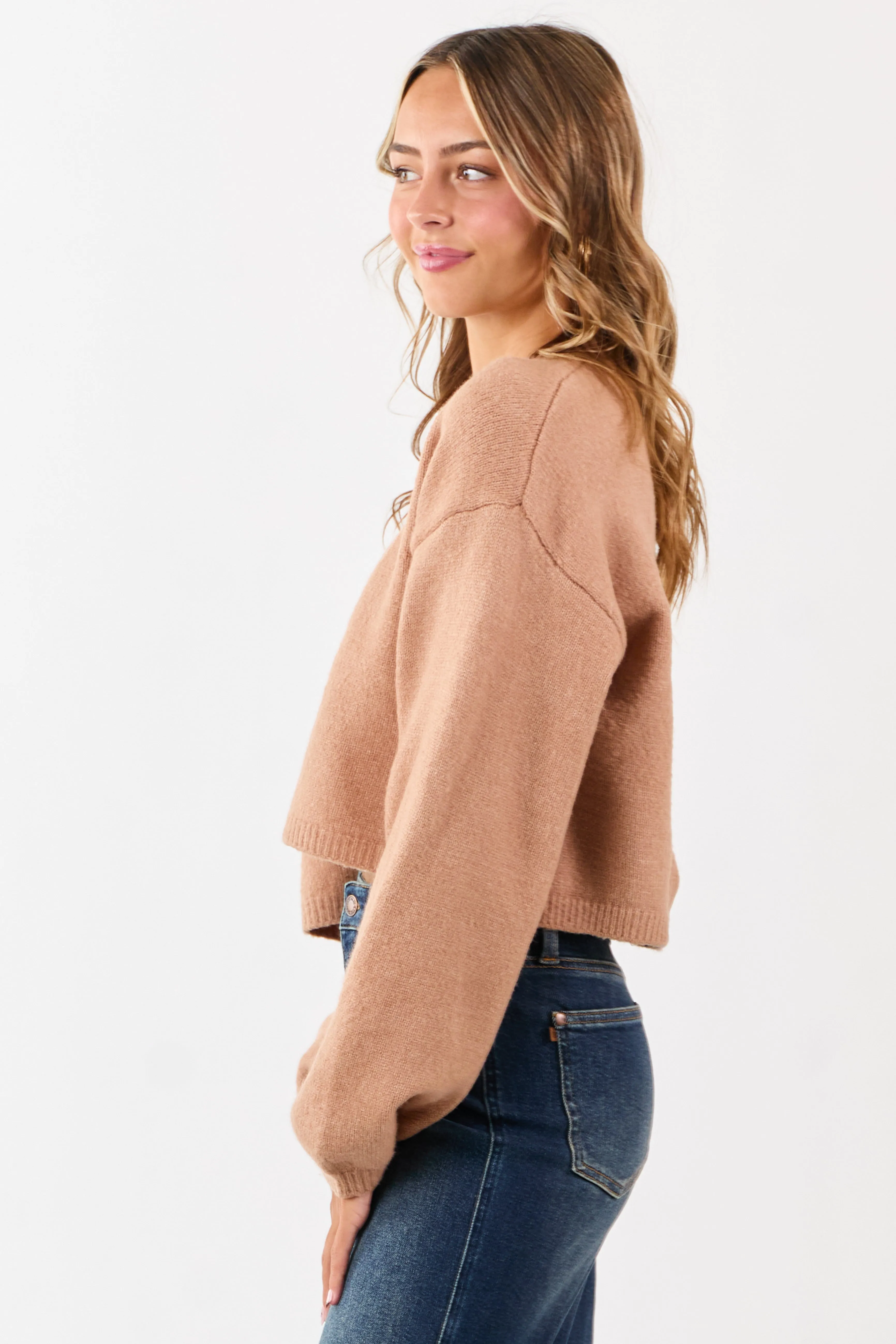Latte Open Front Rib Knit Sweater Cardigan sold by Lime Lush product image thumbnail 4