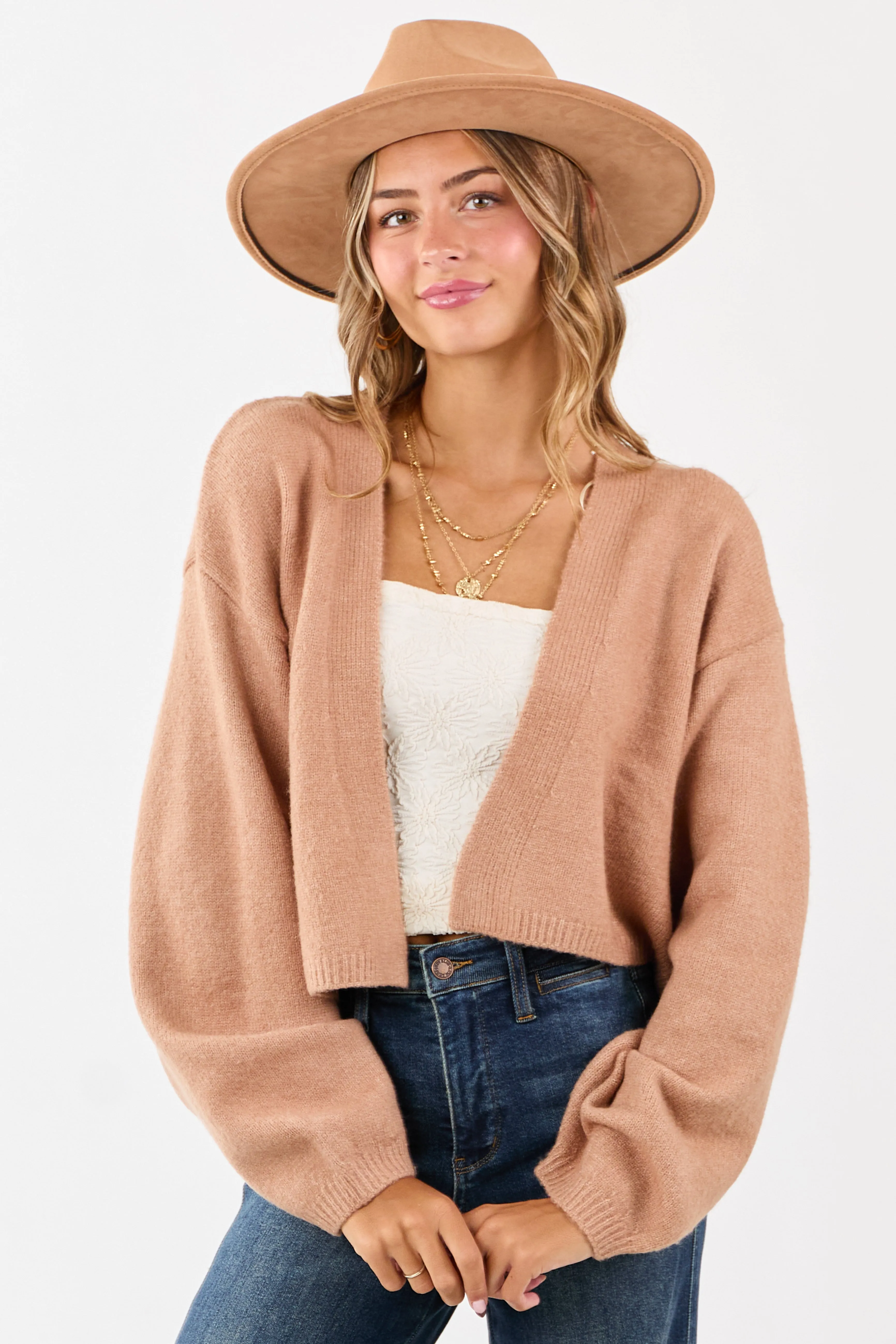 Latte Open Front Rib Knit Sweater Cardigan sold by Lime Lush