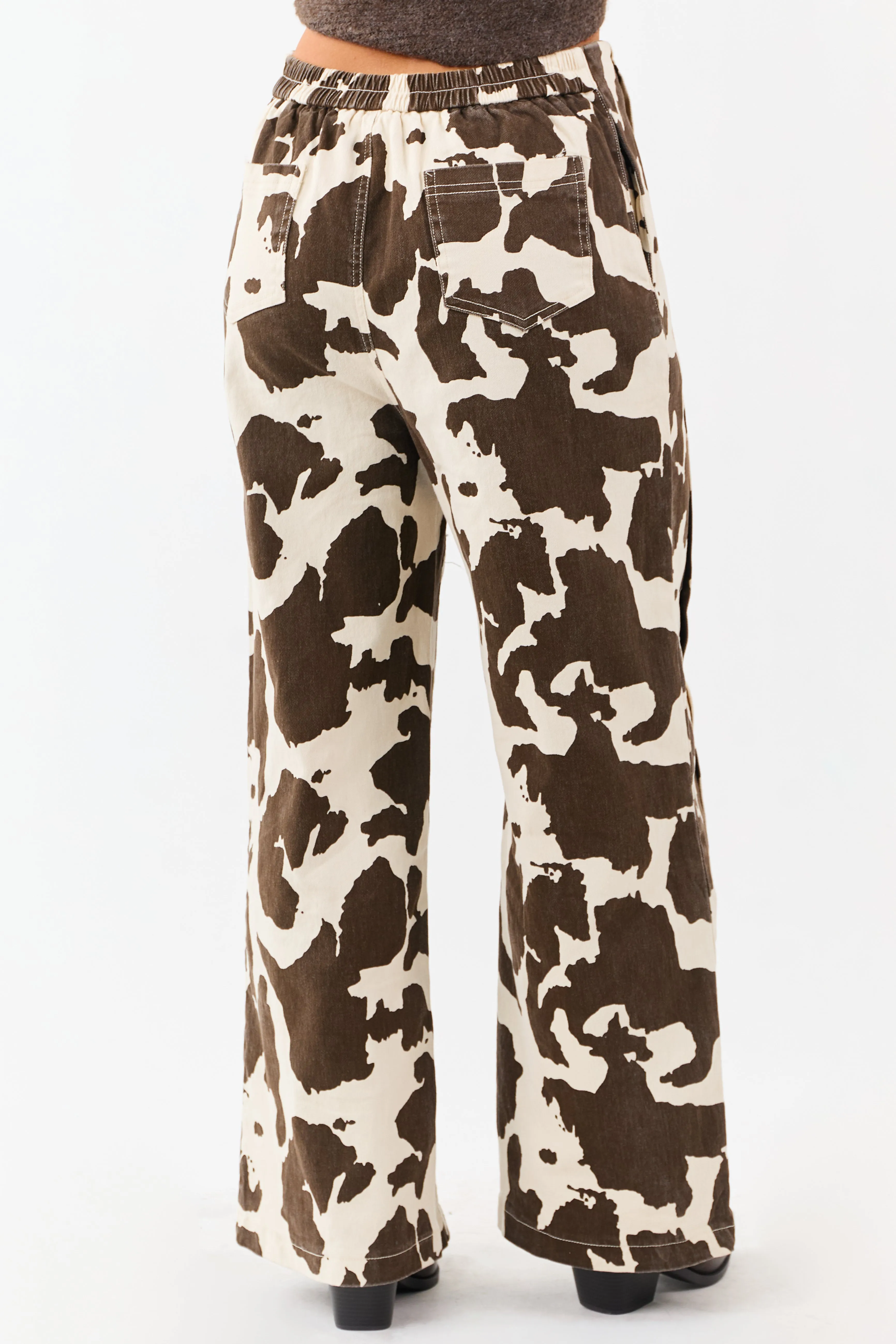 Coconut Cow Print Elastic Waist Wide Leg Denim Pants sold by Lime Lush product image thumbnail 4