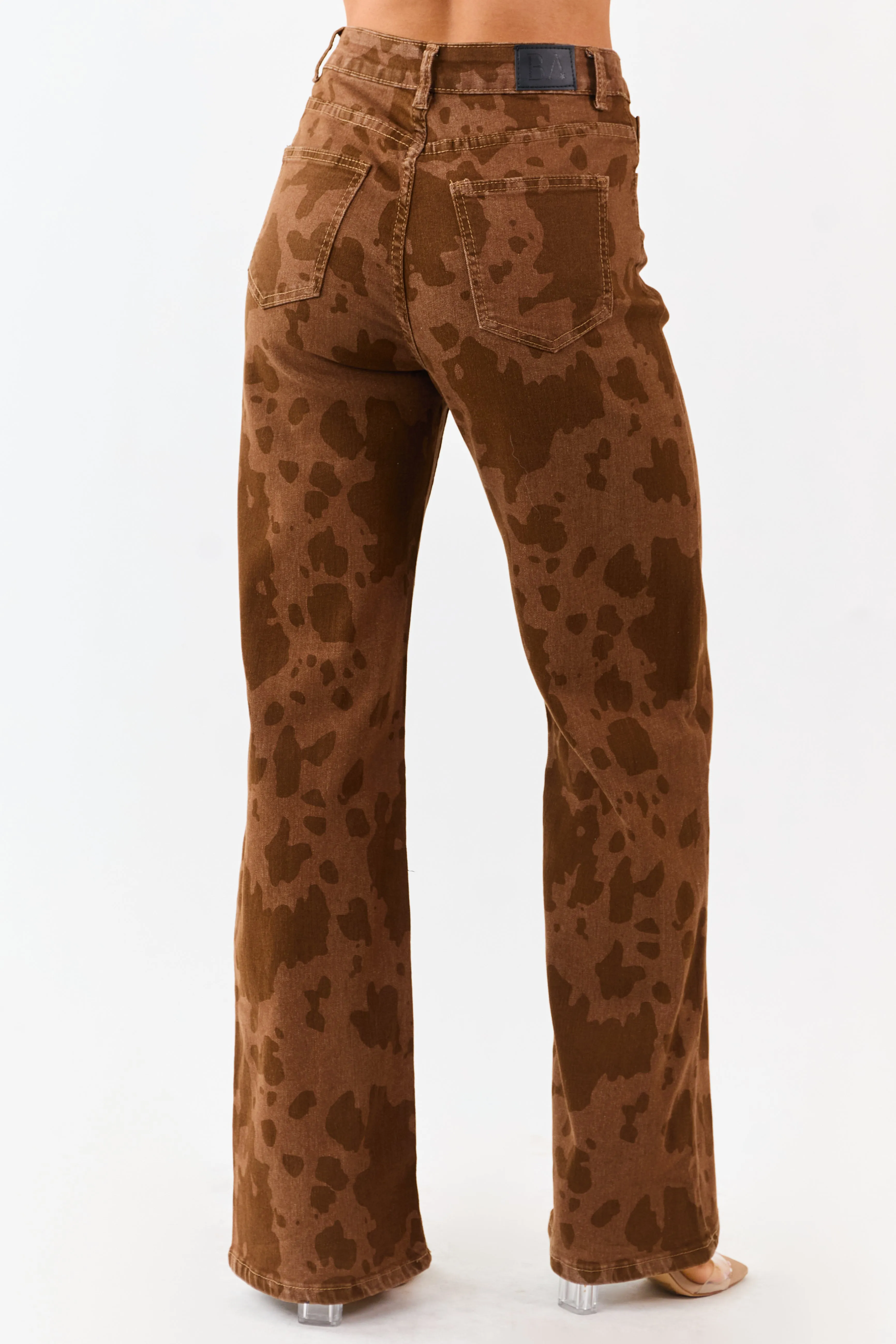 Sepia Cow Print Stretchy Straight Leg Jeans sold by Lime Lush product image thumbnail 4