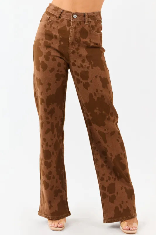Sepia Cow Print Stretchy Straight Leg Jeans sold by Lime Lush