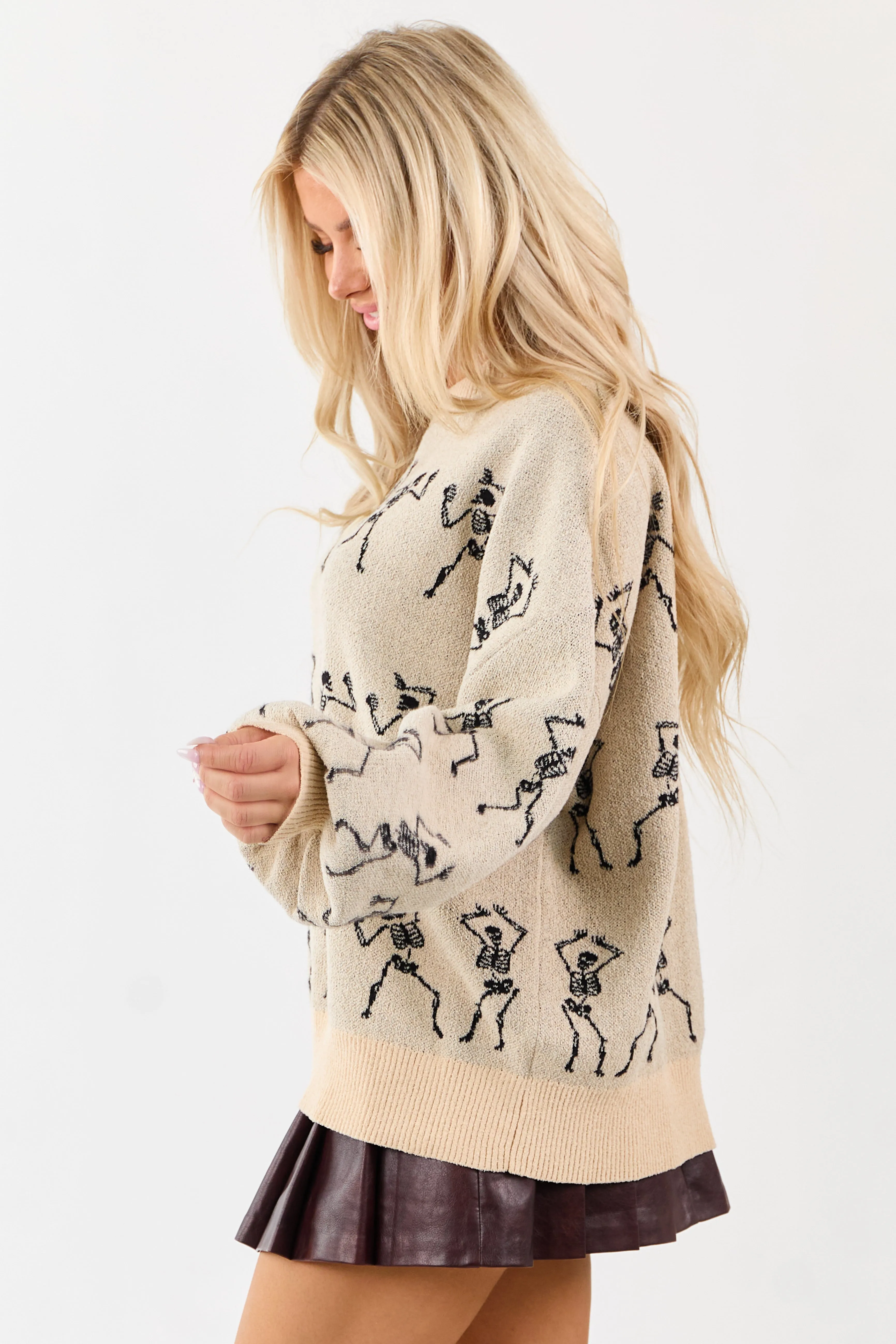 Almond Skeleton Pattern Puff Sleeve Knit Sweater sold by Lime Lush product image thumbnail 4
