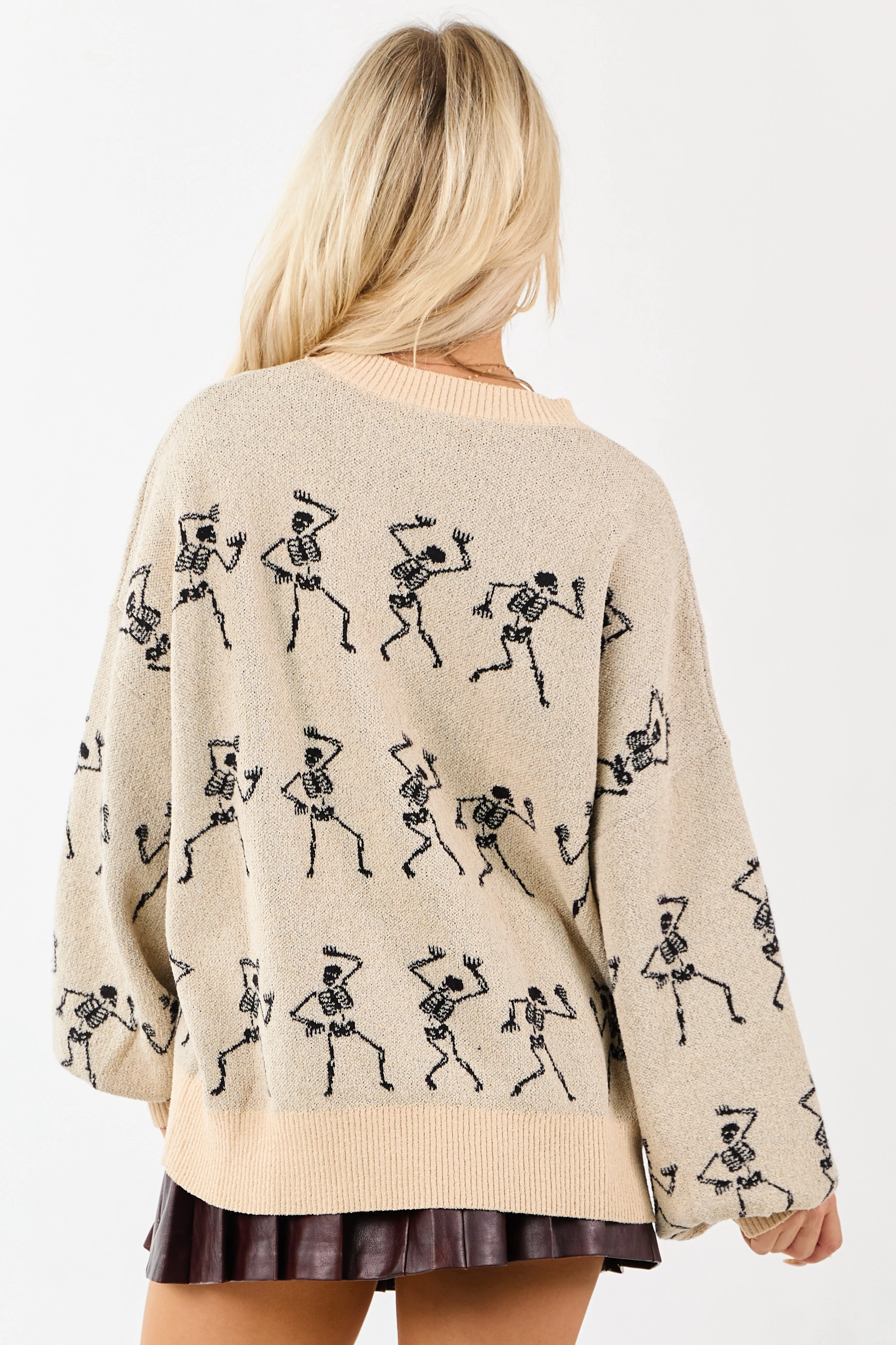 Almond Skeleton Pattern Puff Sleeve Knit Sweater sold by Lime Lush product image thumbnail 5