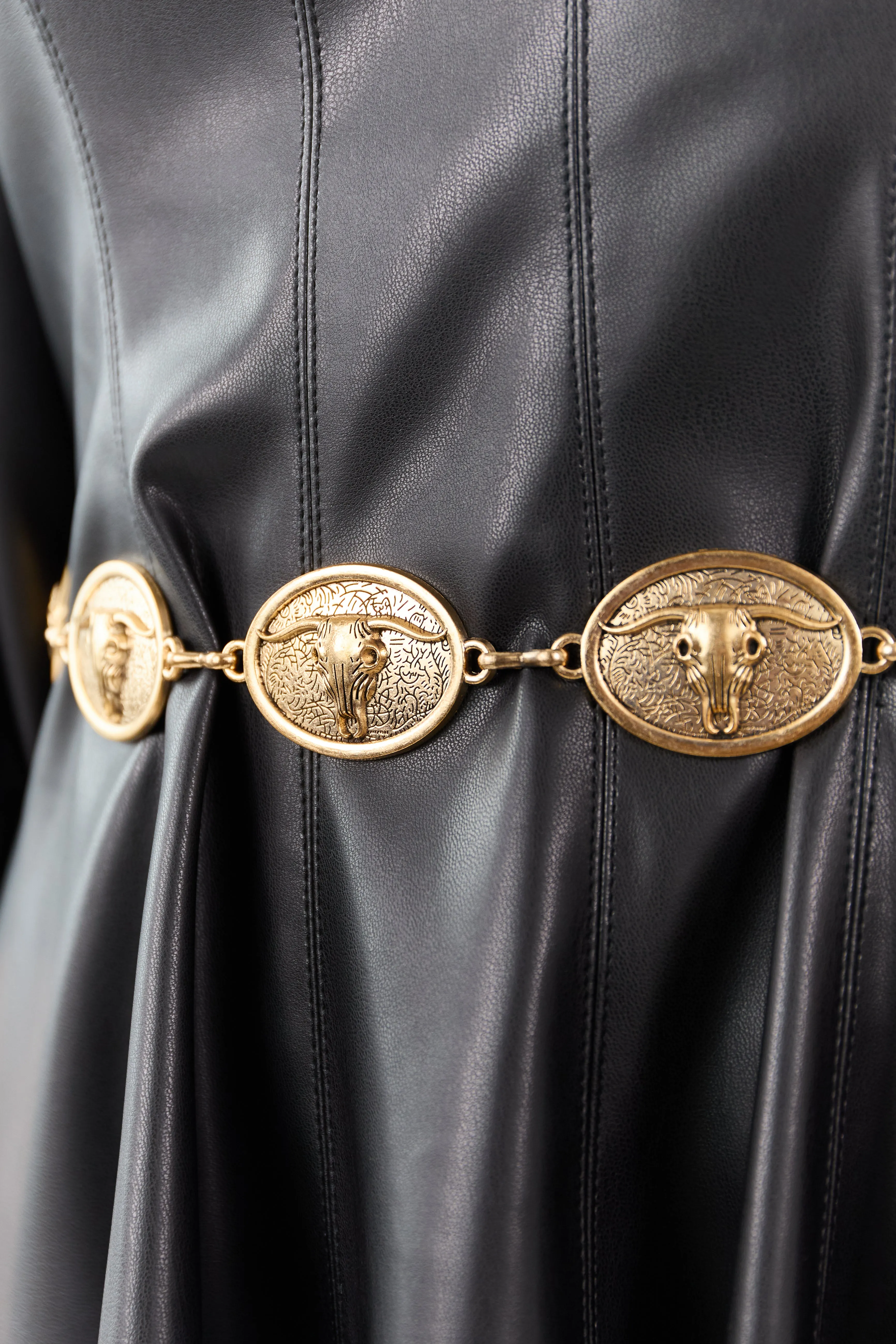 Gold Longhorn Skull Concho Disc Chain Belt sold by Lime Lush product image thumbnail 2