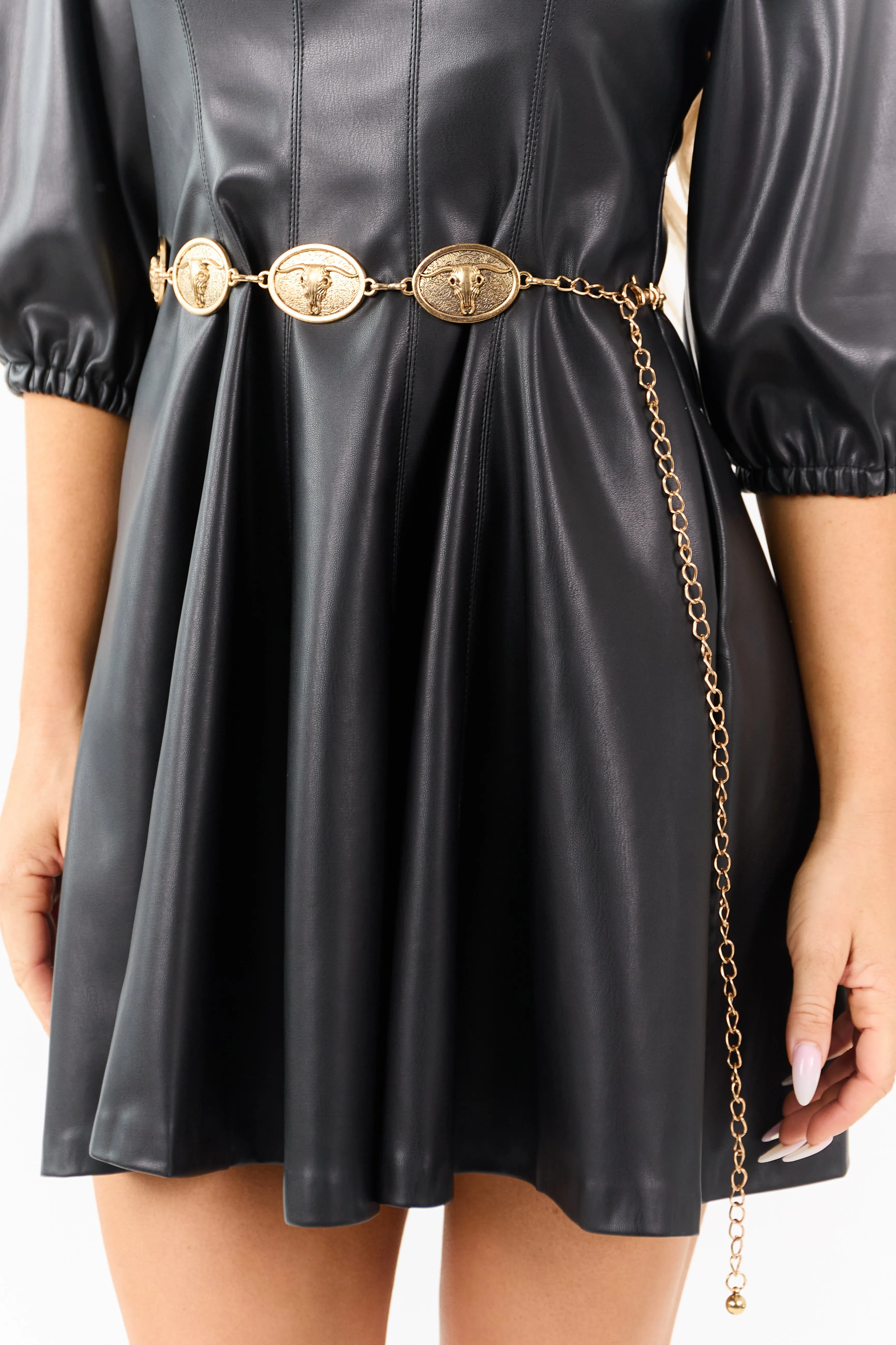 Gold Longhorn Skull Concho Disc Chain Belt sold by Lime Lush