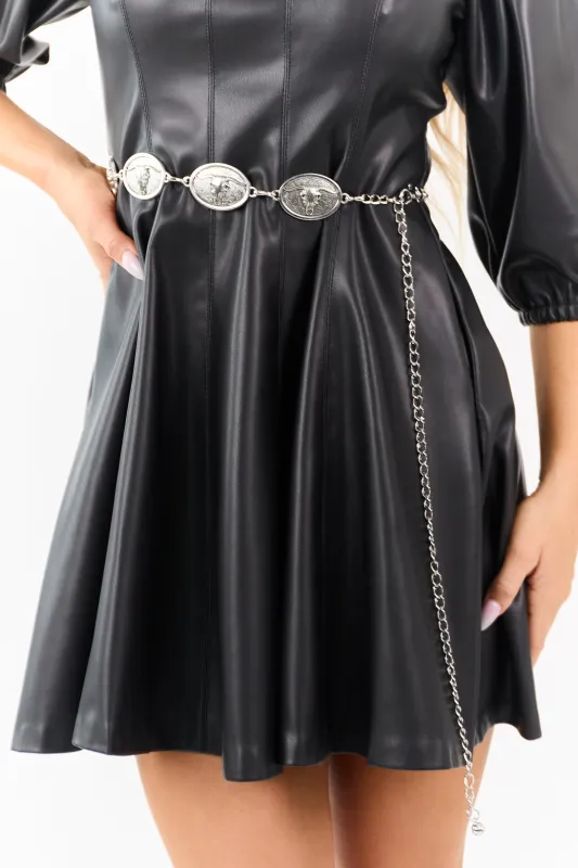 Silver Longhorn Skull Concho Disc Chain Belt sold by Lime Lush