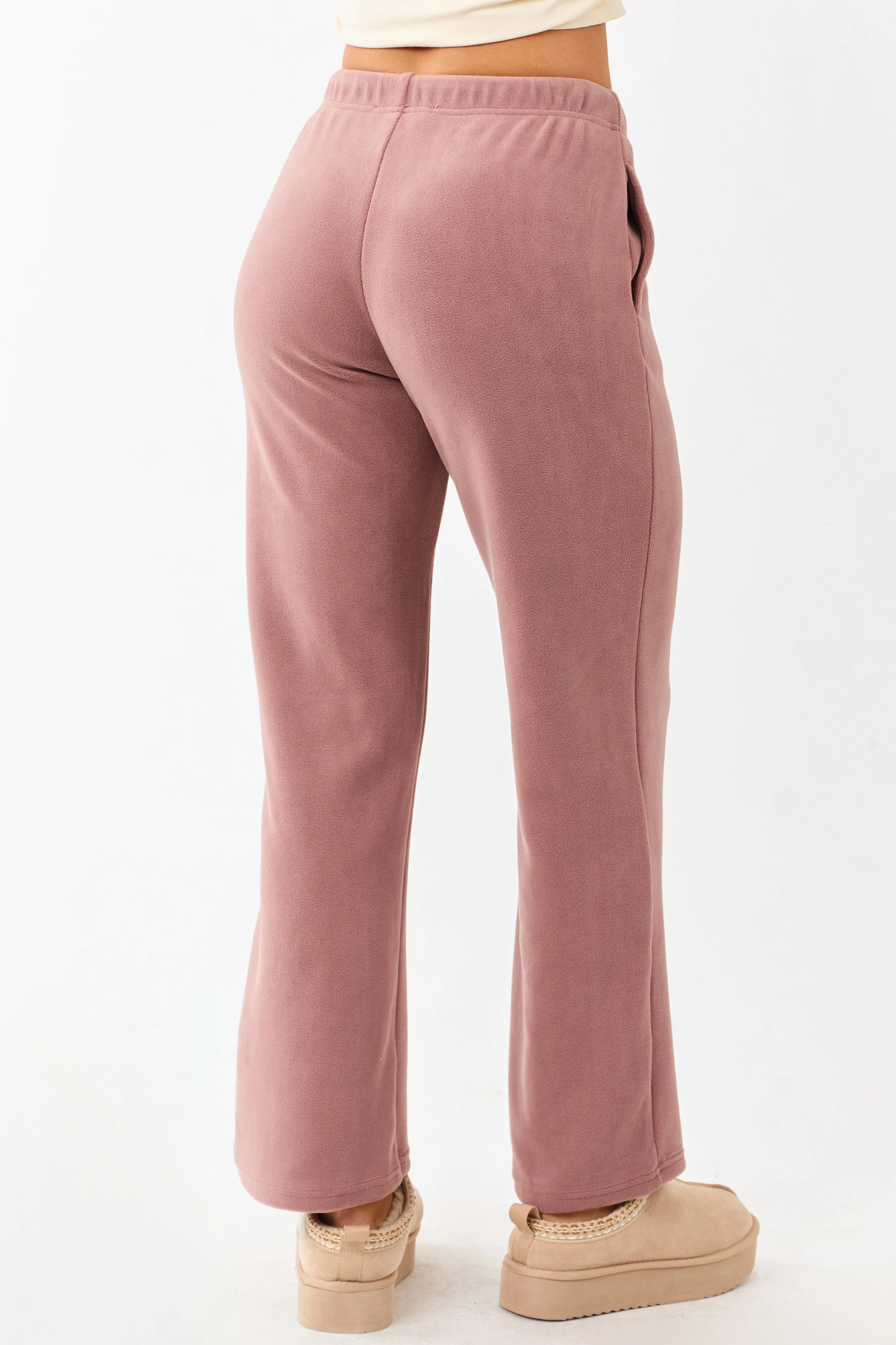 Dusty Rose Fleece Wide Leg Drawstring Pants sold by Lime Lush product image thumbnail 4