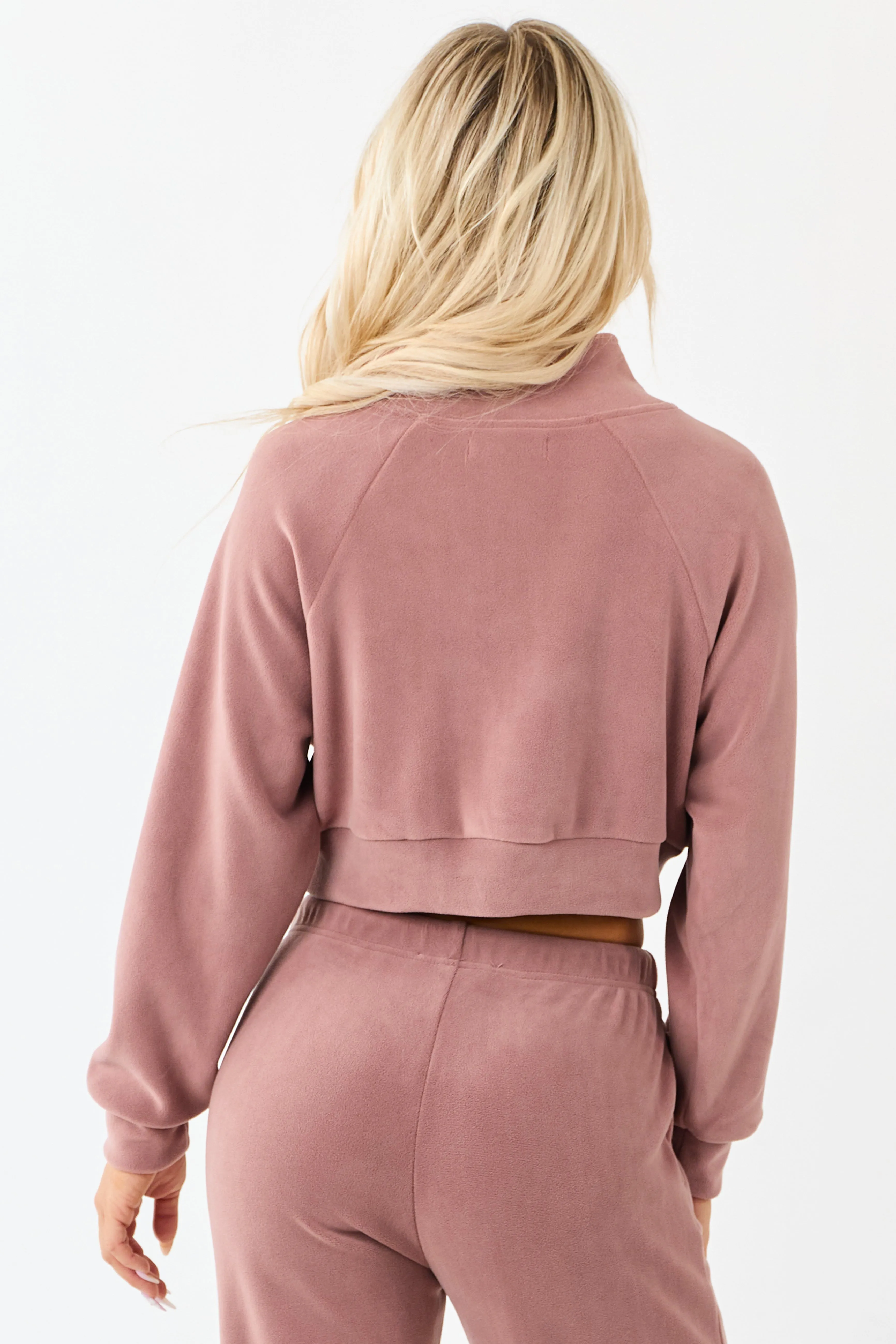 Dusty Rose Fleece Cropped Zip Up Collared Jacket sold by Lime Lush product image thumbnail 5