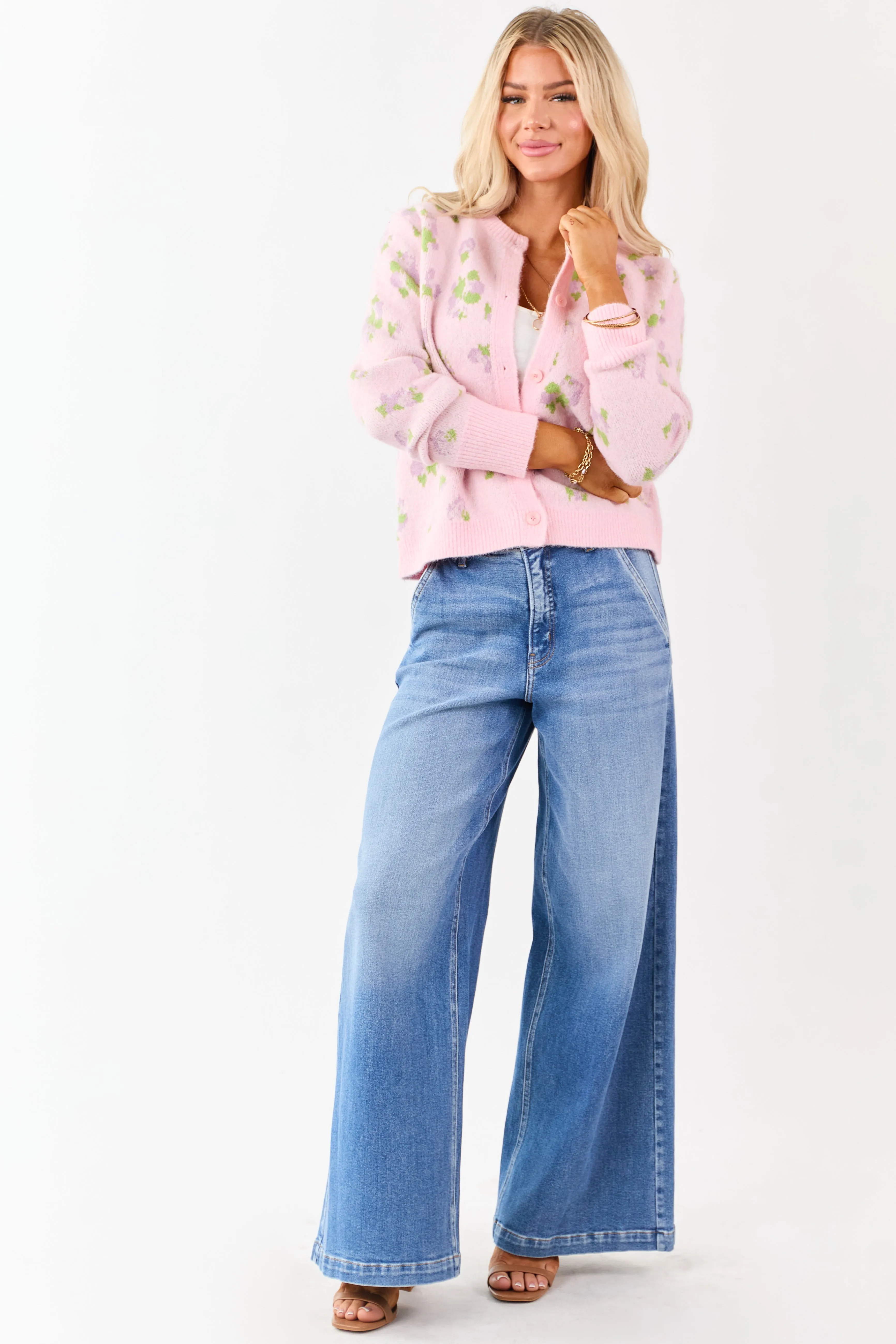 Carnation Floral Button Up Wool Blend Knit Cardigan sold by Lime Lush product image thumbnail 3