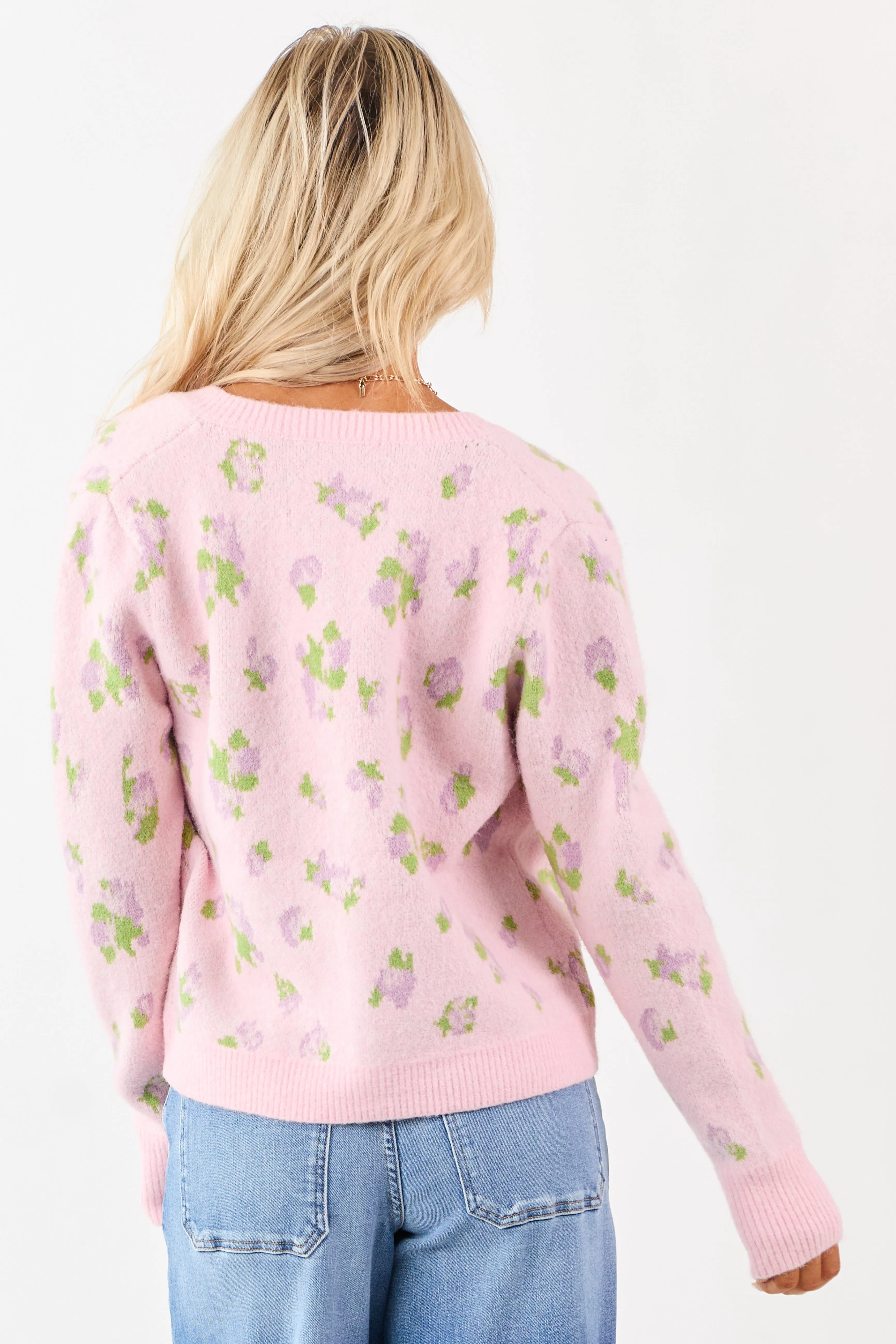 Carnation Floral Button Up Wool Blend Knit Cardigan sold by Lime Lush product image thumbnail 5